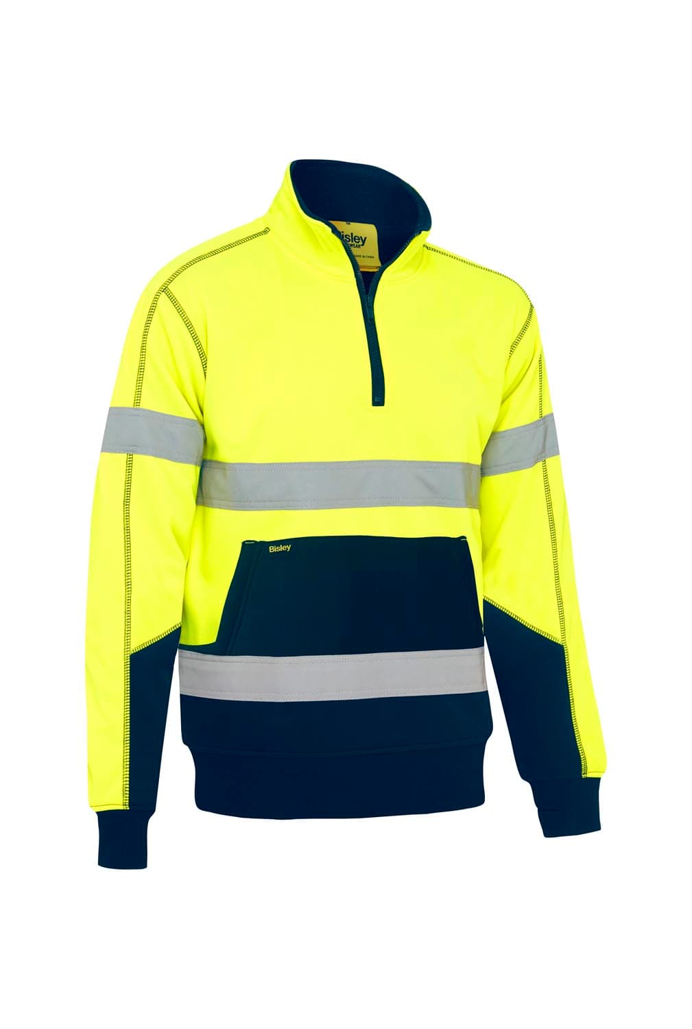 Bisley Taped Hi Vis 1/4 Zip Fleece Pullover with Sherpa Lining_0