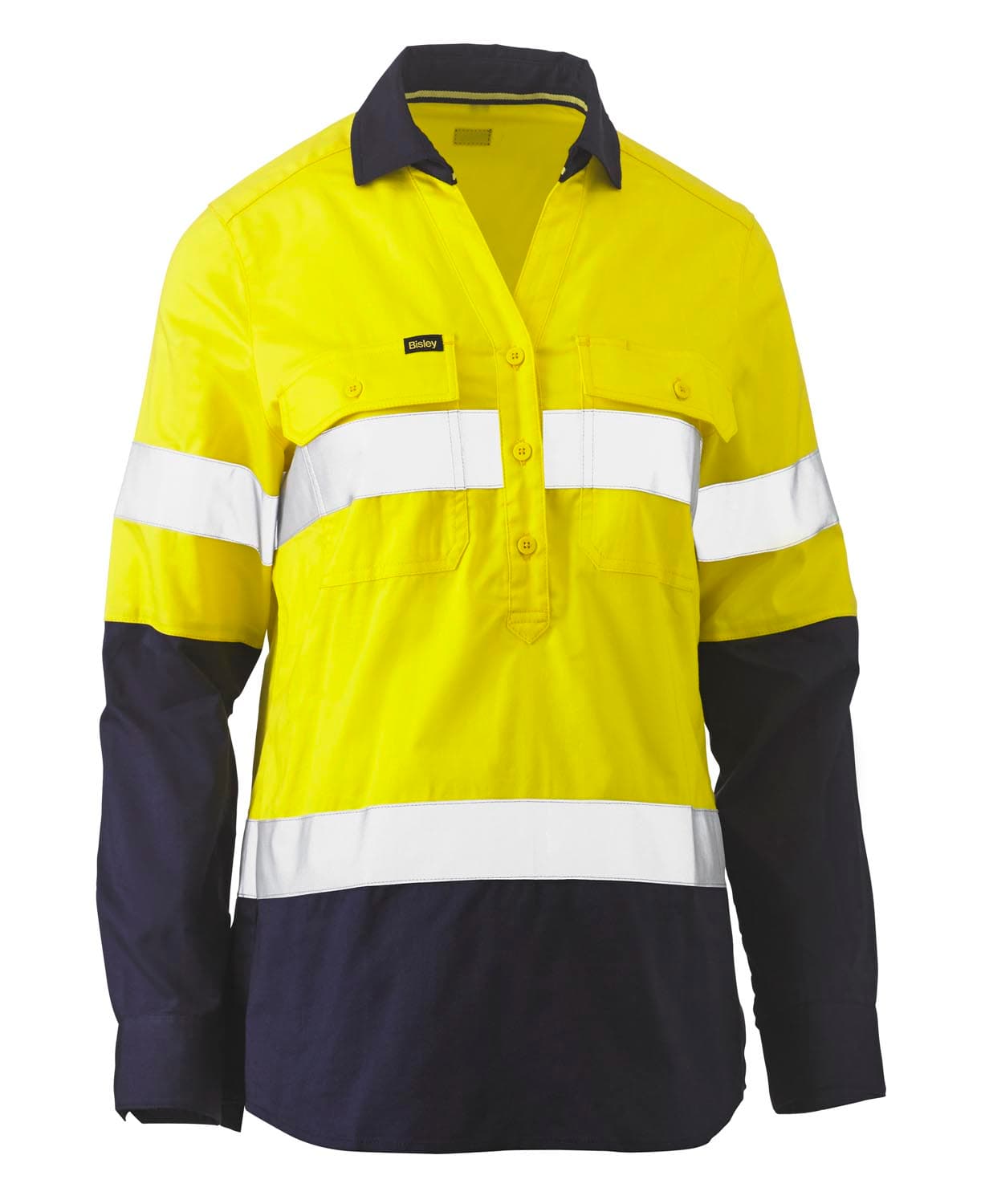 Bisley Womens Taped Hi Vis Stretch V-Neck Closed Front Shirt_3