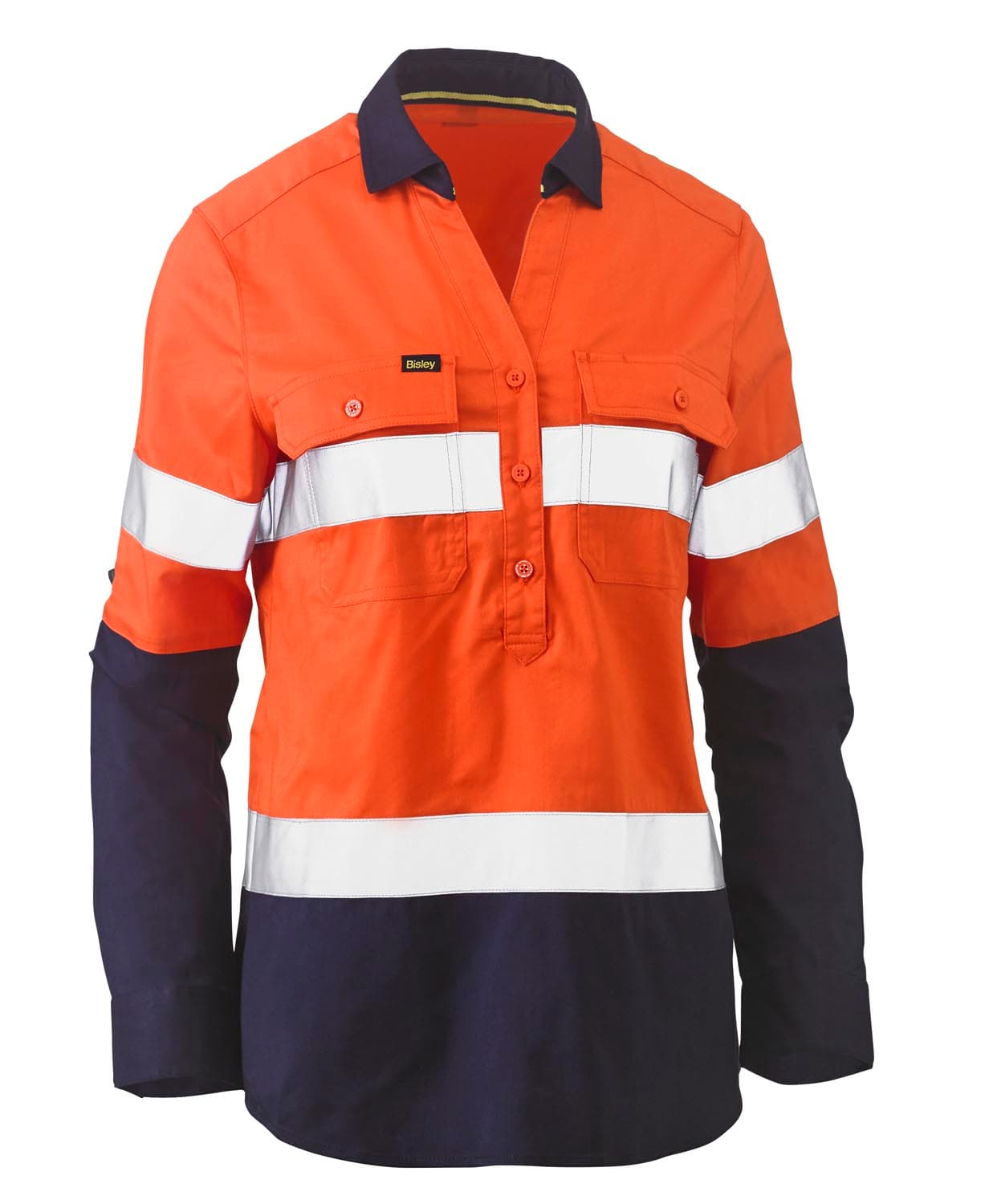 Bisley Womens Taped Hi Vis Stretch V-Neck Closed Front Shirt_7