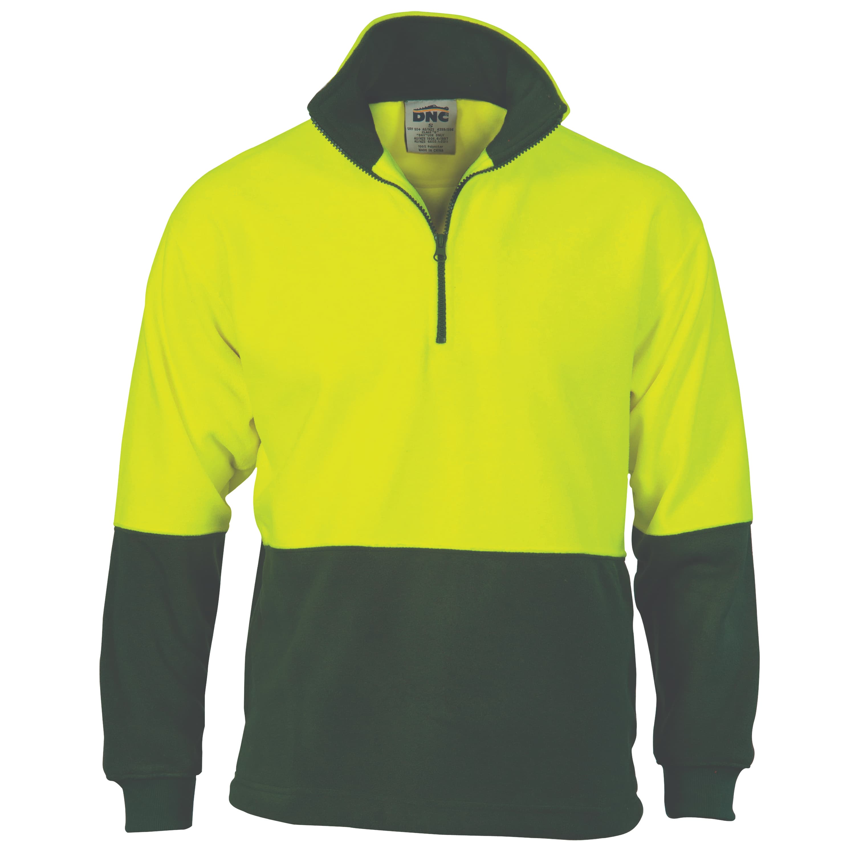 DNC HiVis Two Tone 1/2 Zip Polar Fleece (Yellow/Bottle Green)