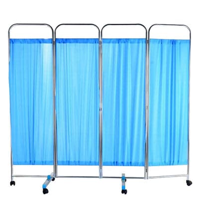 FastAid Privacy Screen, Four-Fold With Wheels, Stainless Steel Frame