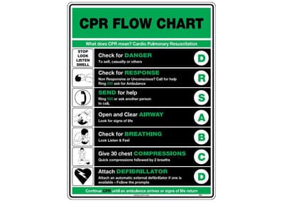 FastAid Safety Poster, Basic Life Support Flowchart (Cpr)