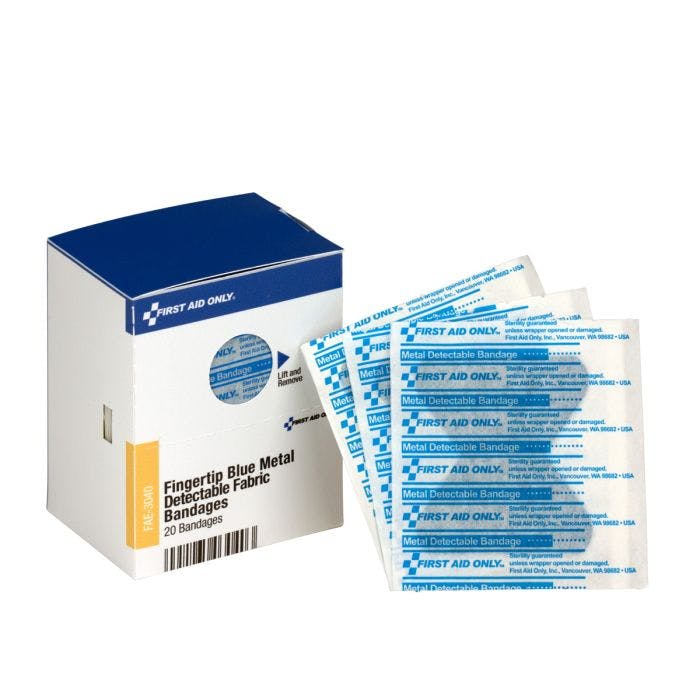 First Aid Only SC Refill Blue Metal Detectable Fingertip Bandages, 20/box