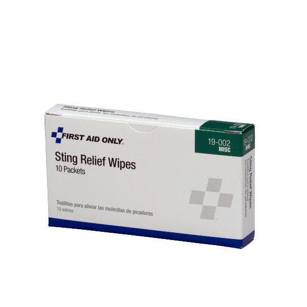 First Aid Only Sting Relief Wipes, 10/box
