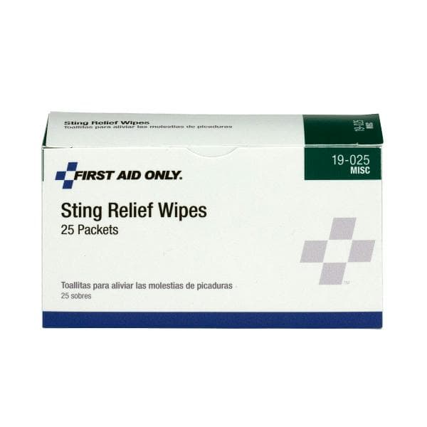 First Aid Only Sting Relief Wipes, 25/box