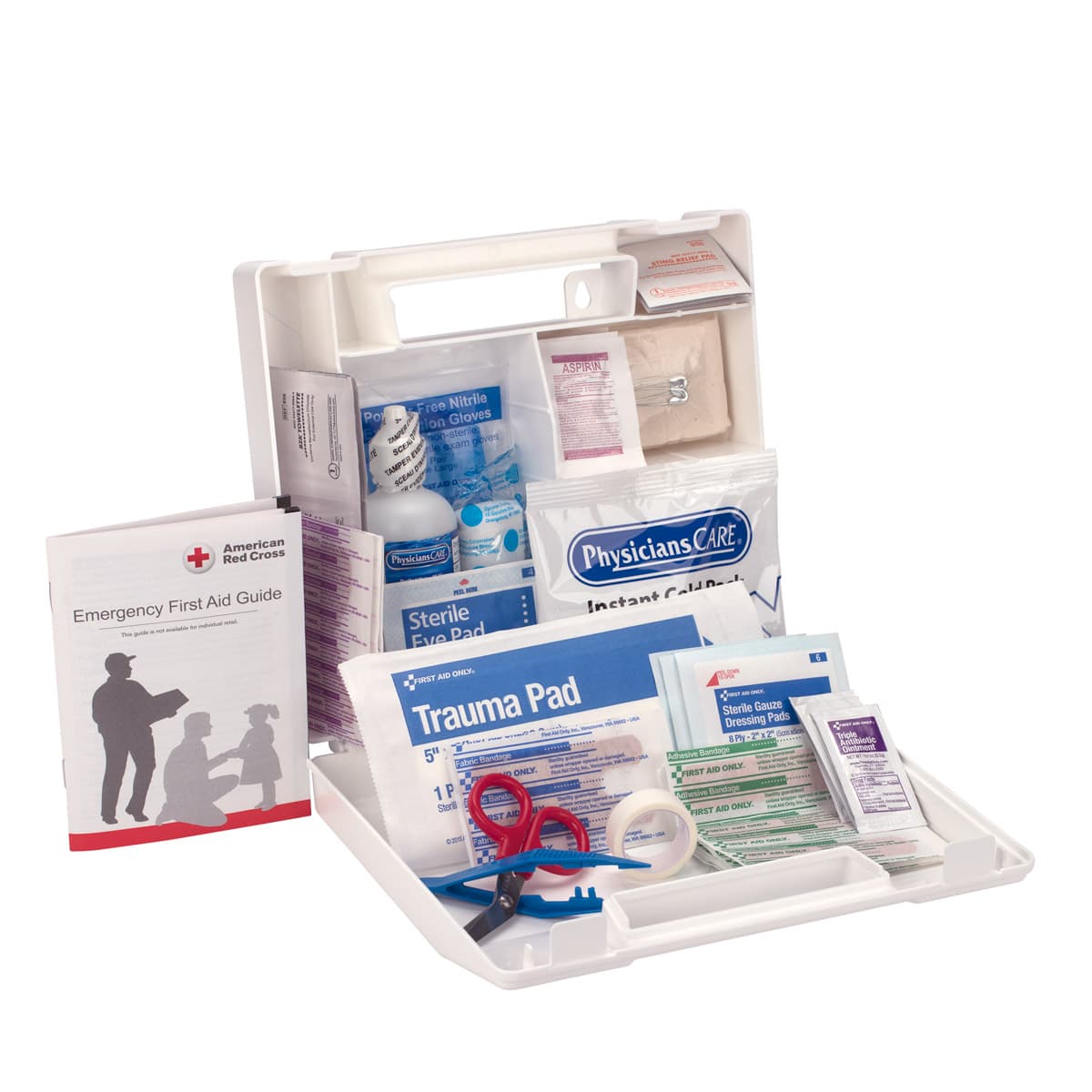 25 Person First Aid Kit, Plastic Case with Dividers