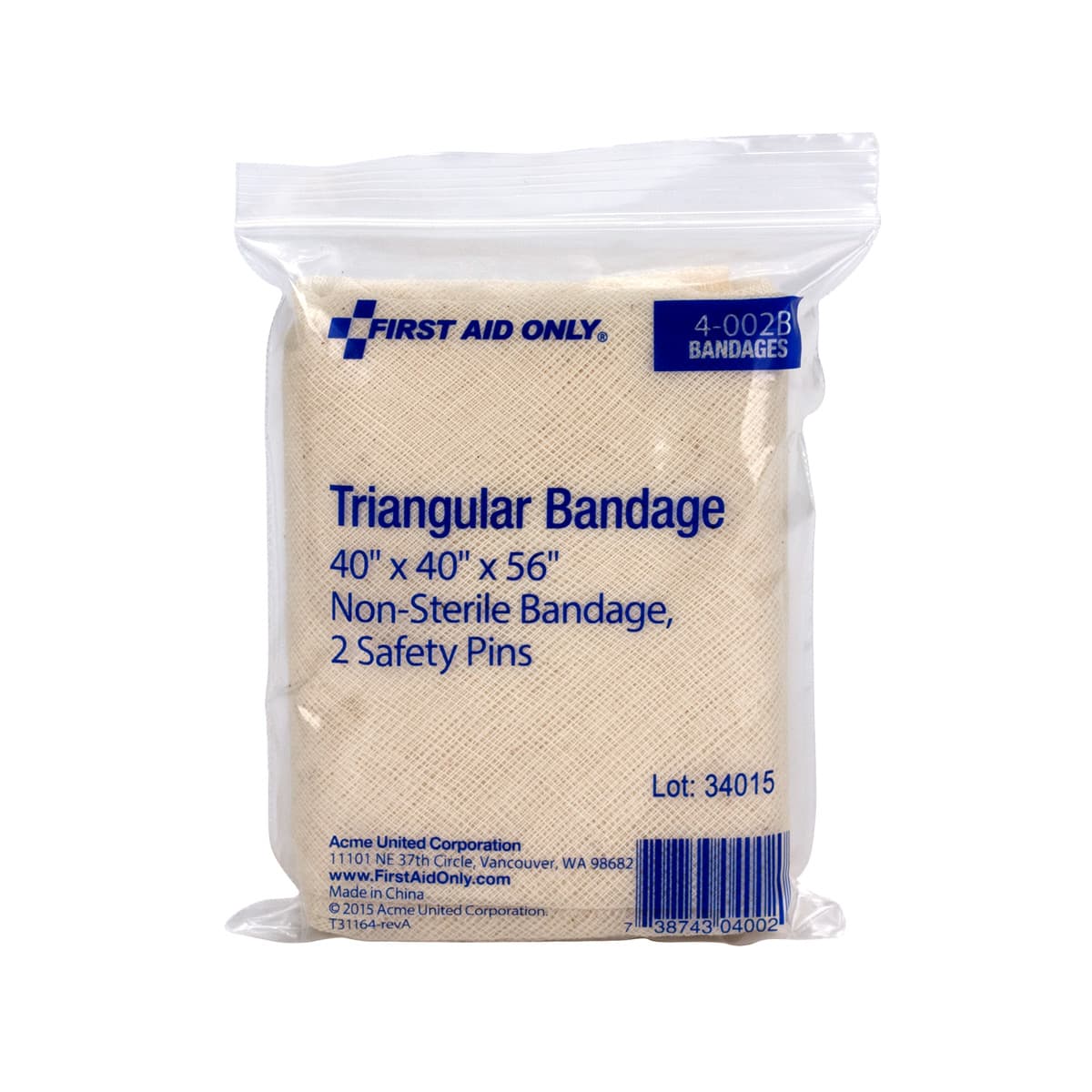 First Aid Only 40"x40"x56" Muslin Triangular Bandage, 1/bag