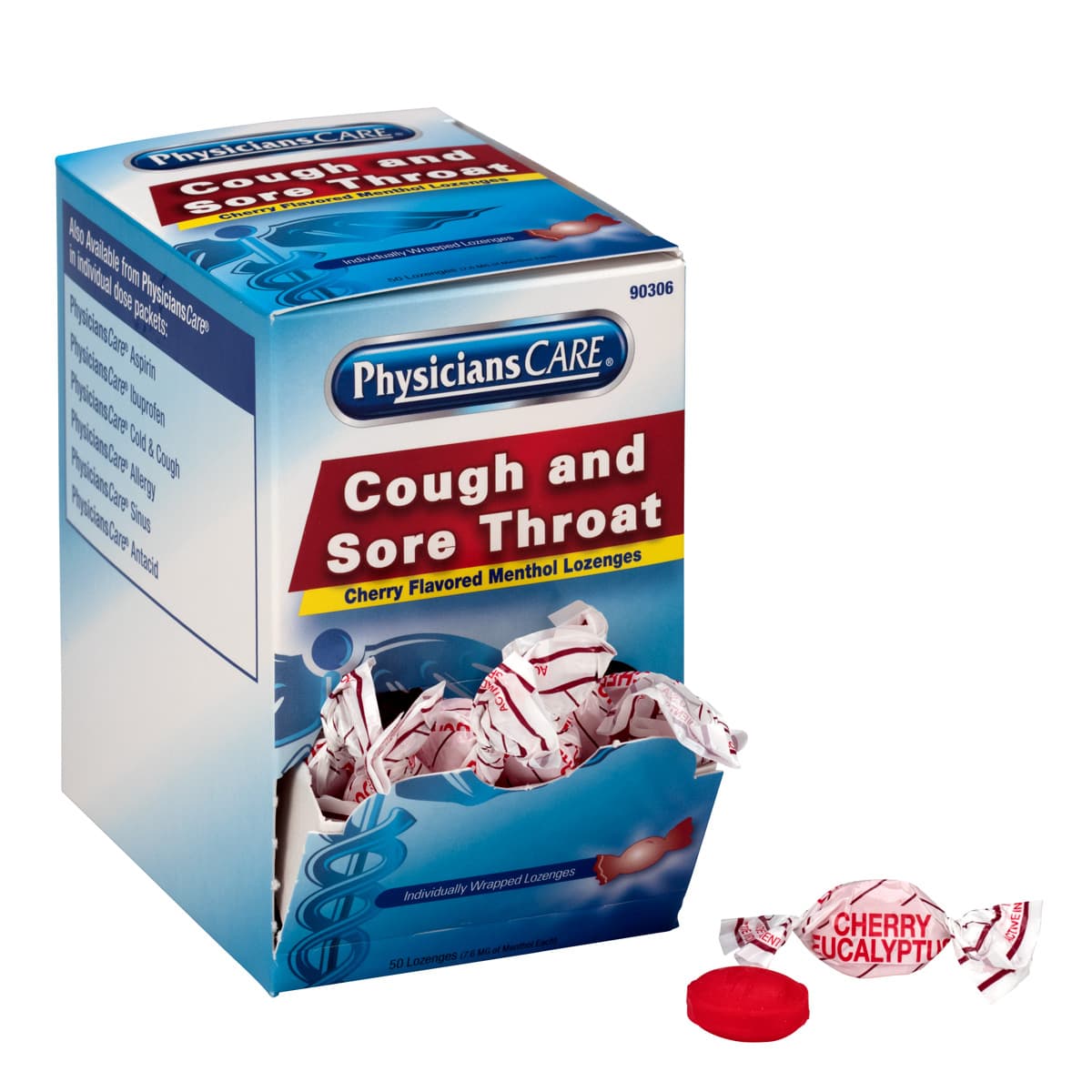 First Aid Only PhysiciansCare Cherry Flavor Cough & Throat Lozenges, 50x1/box _0