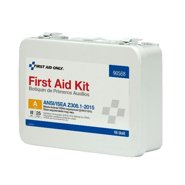 16 Unit First Aid Kit, ANSI 2015 Class A, Metal Case, Custom Logo