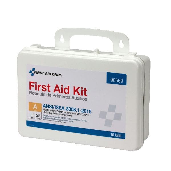 16 Unit First Aid Kit, ANSI 2015 Class A,  Plastic Case