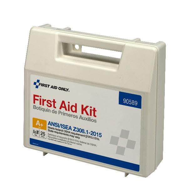 25 Person First Aid Kit, ANSI 2015 Class A+, Plastic Case with Dividers