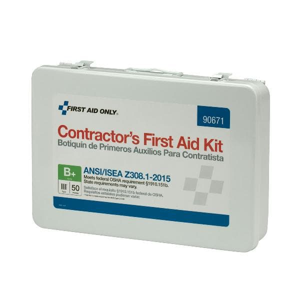 50 Person Contractor ANSI 2015 Class B+ First Aid Kit, Metal Case , Custom Logo