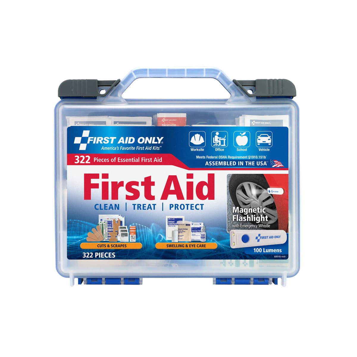 Clear Cover Intermediate First Aid Kit, 322 pc w/ Flashlight