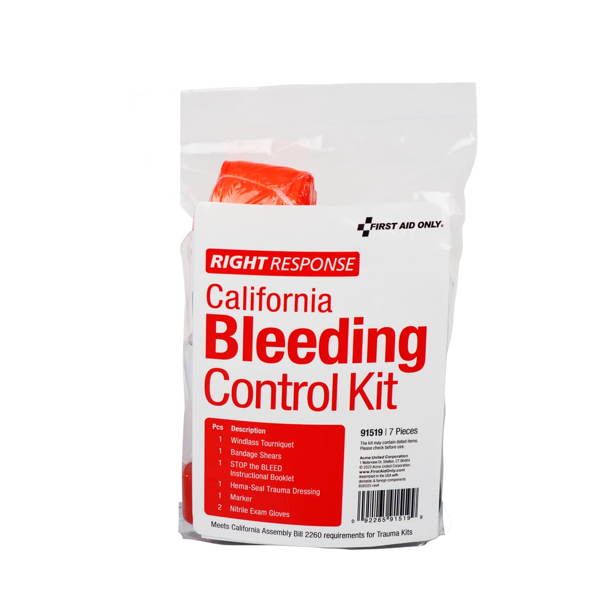 Bleeding Control Kit, Plastic Bag,  California Regulation