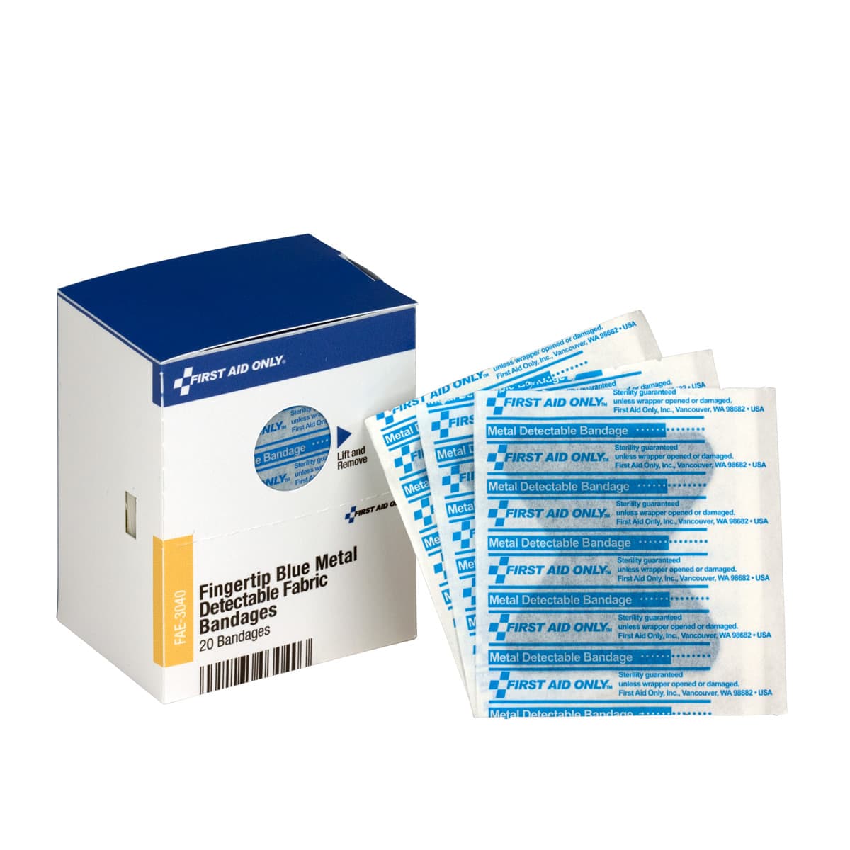 First Aid Only SC Refill Blue Metal Detectable Fingertip Bandages, 20/box_0