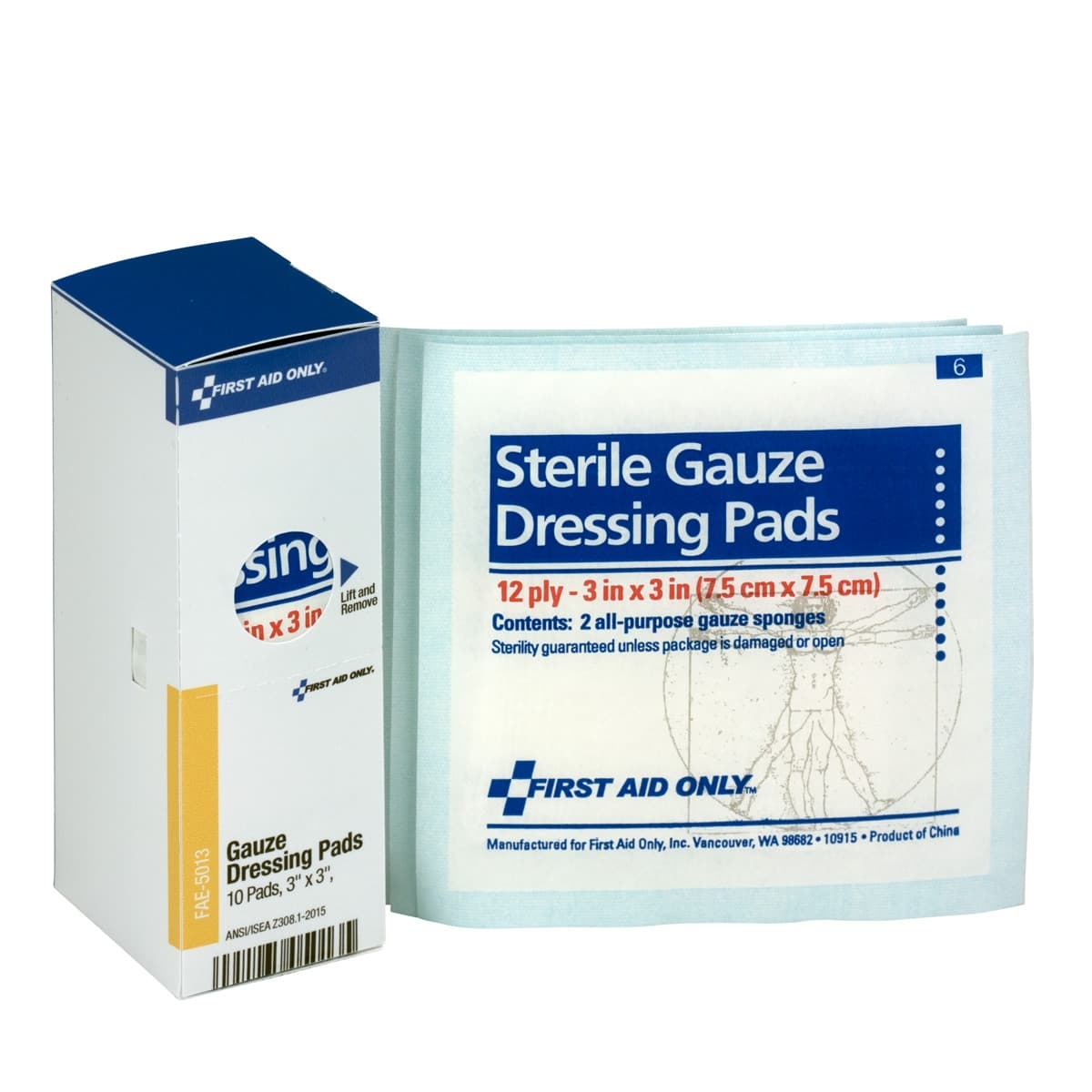 First Aid Only Sterile Gauze Pads, 3" x 3", 10ct