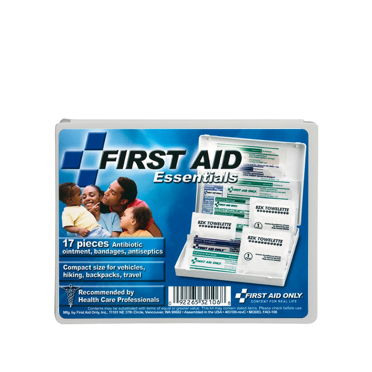 Travel First Aid Kit, 17 Piece, Plastic Case