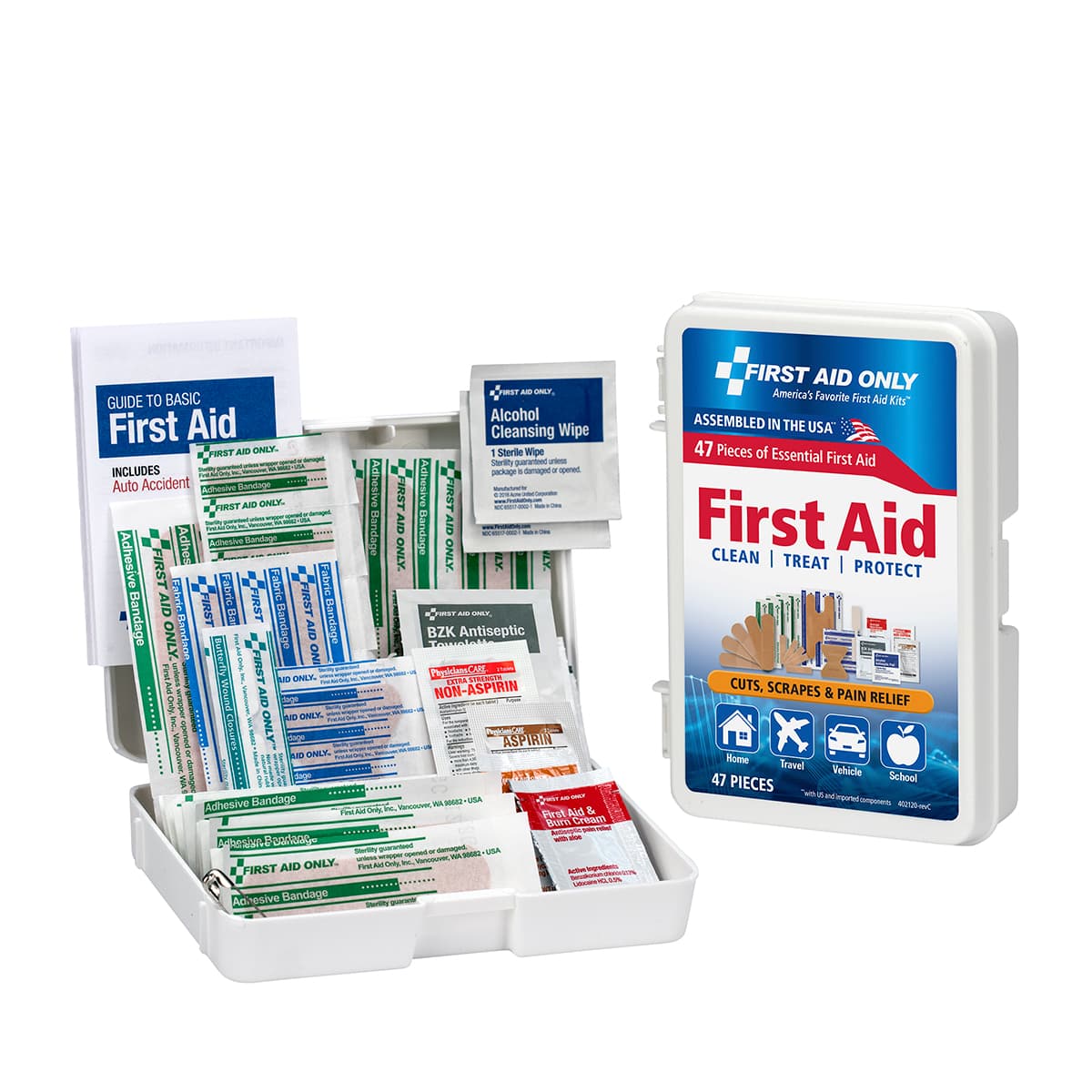 Personal First Aid Kit, 48 Piece, Plastic Case