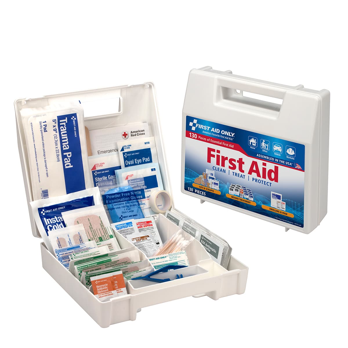 First Aid Kit, 131 Piece, Plastic Case