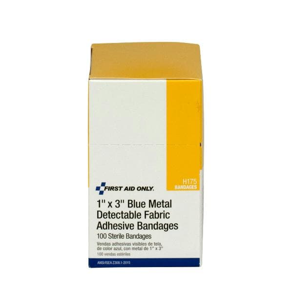 Blue Metal Detectable 1"x3" Fabric Bandages, 100/box