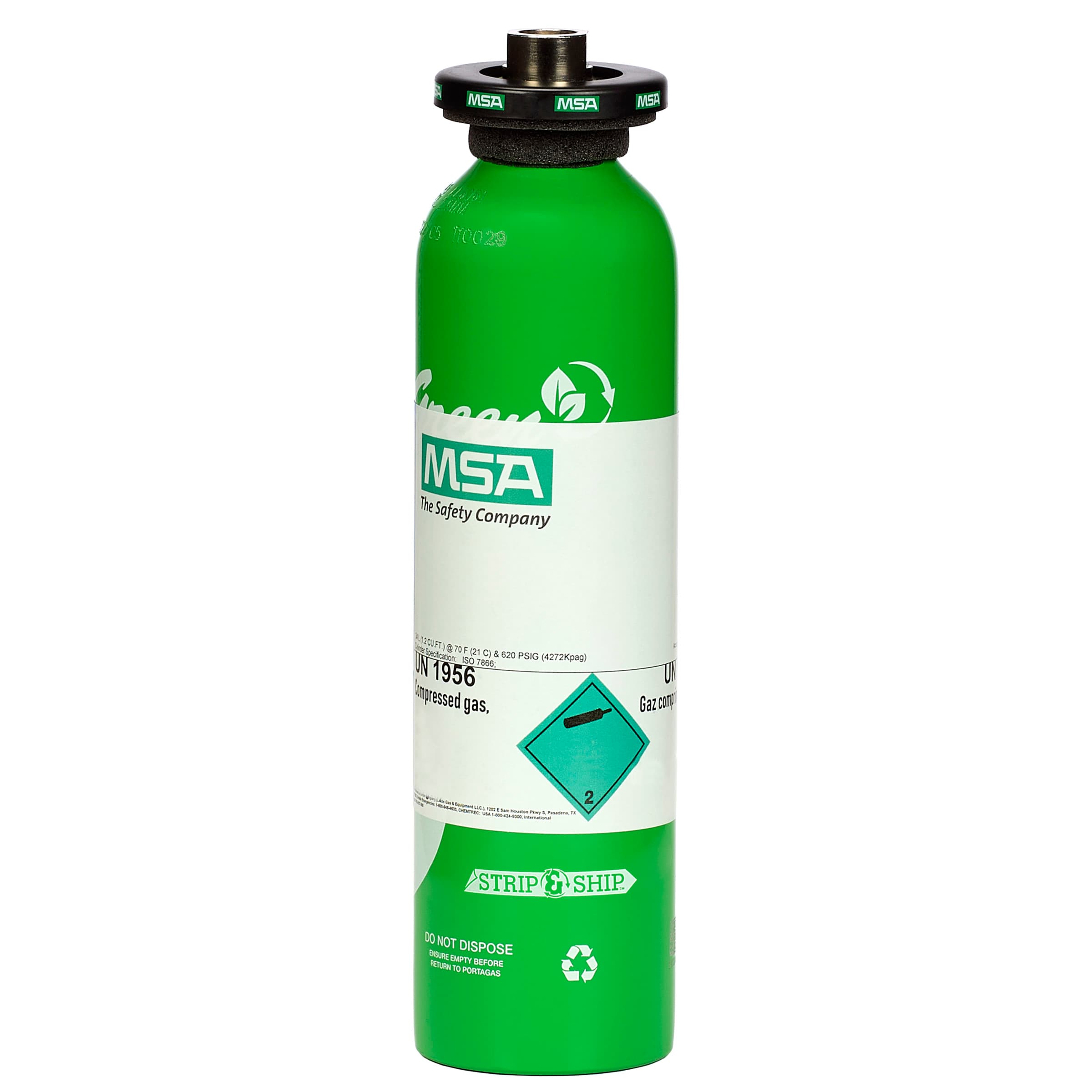 MSA Calibration Cylinder, Gas, 58 L, (Ch4)-2.5%, (O2)-15%, (Co) 60 Ppm, (H2S)-20 Ppm