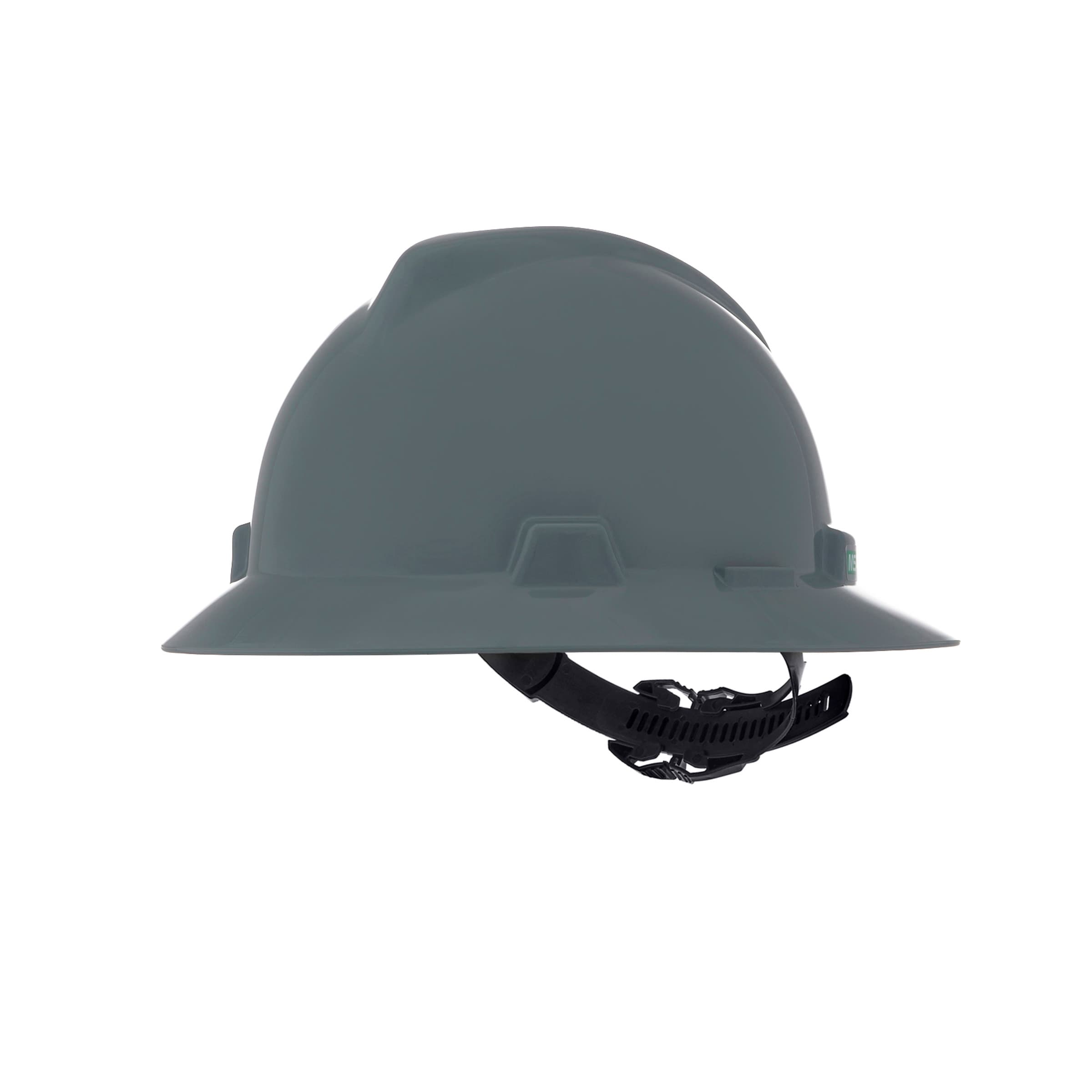 MSA V-Gard Slotted Full-Brim Hat, Gray, W/1-Touch Suspension