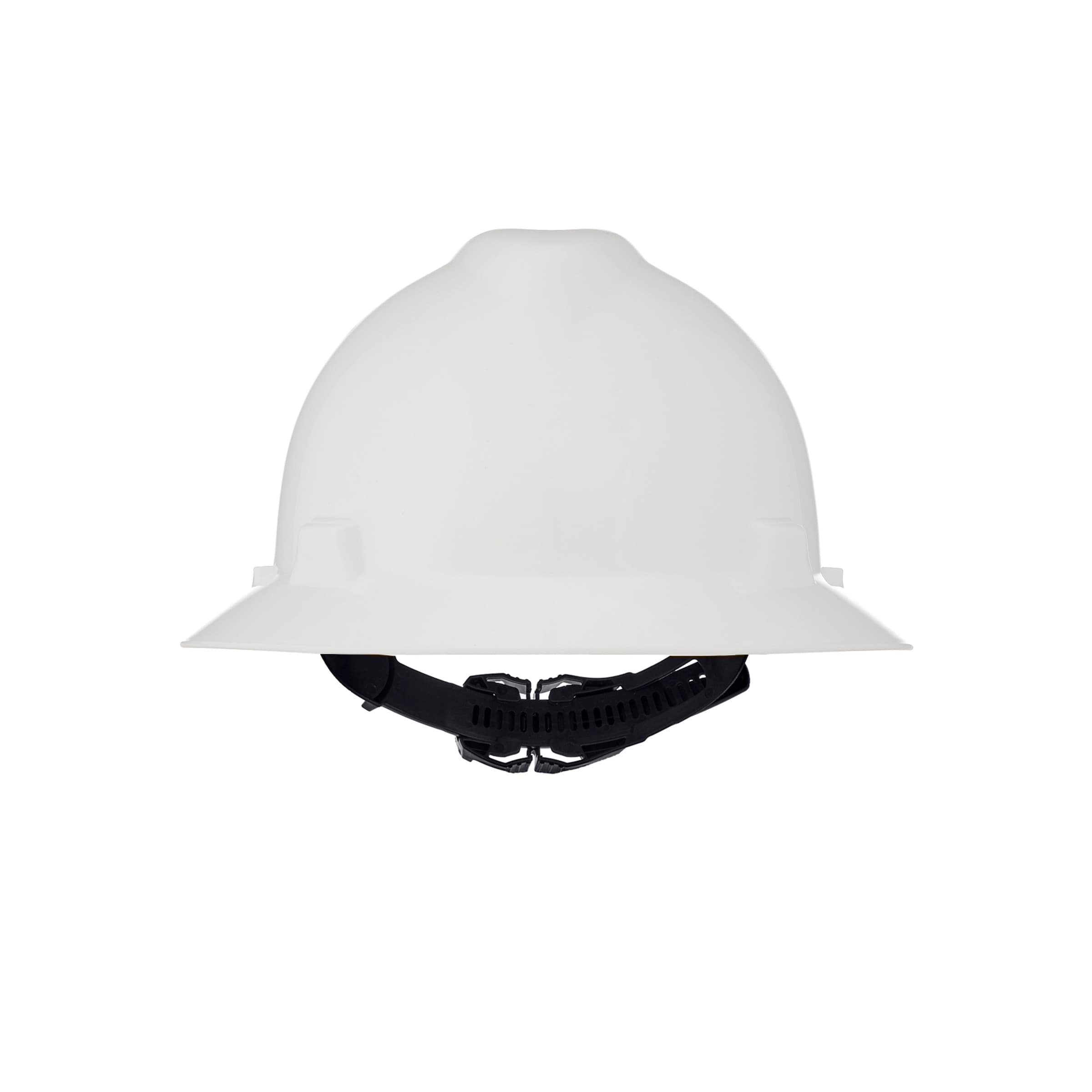 MSA V-Gard Slotted Full-Brim Hat, White, W/1-Touch Suspension