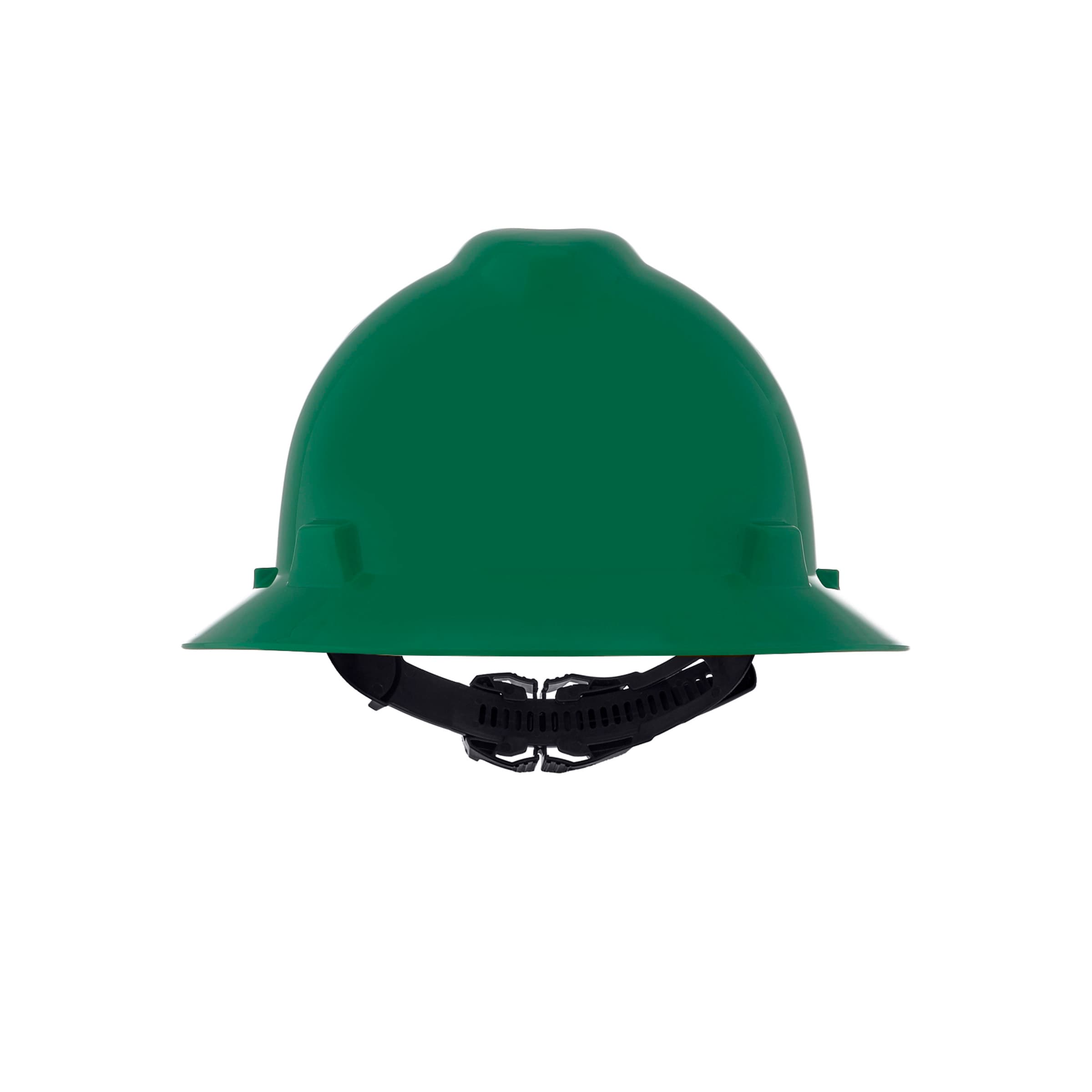MSA V-Gard Slotted Full-Brim Hat, Green, W/1-Touch Suspension