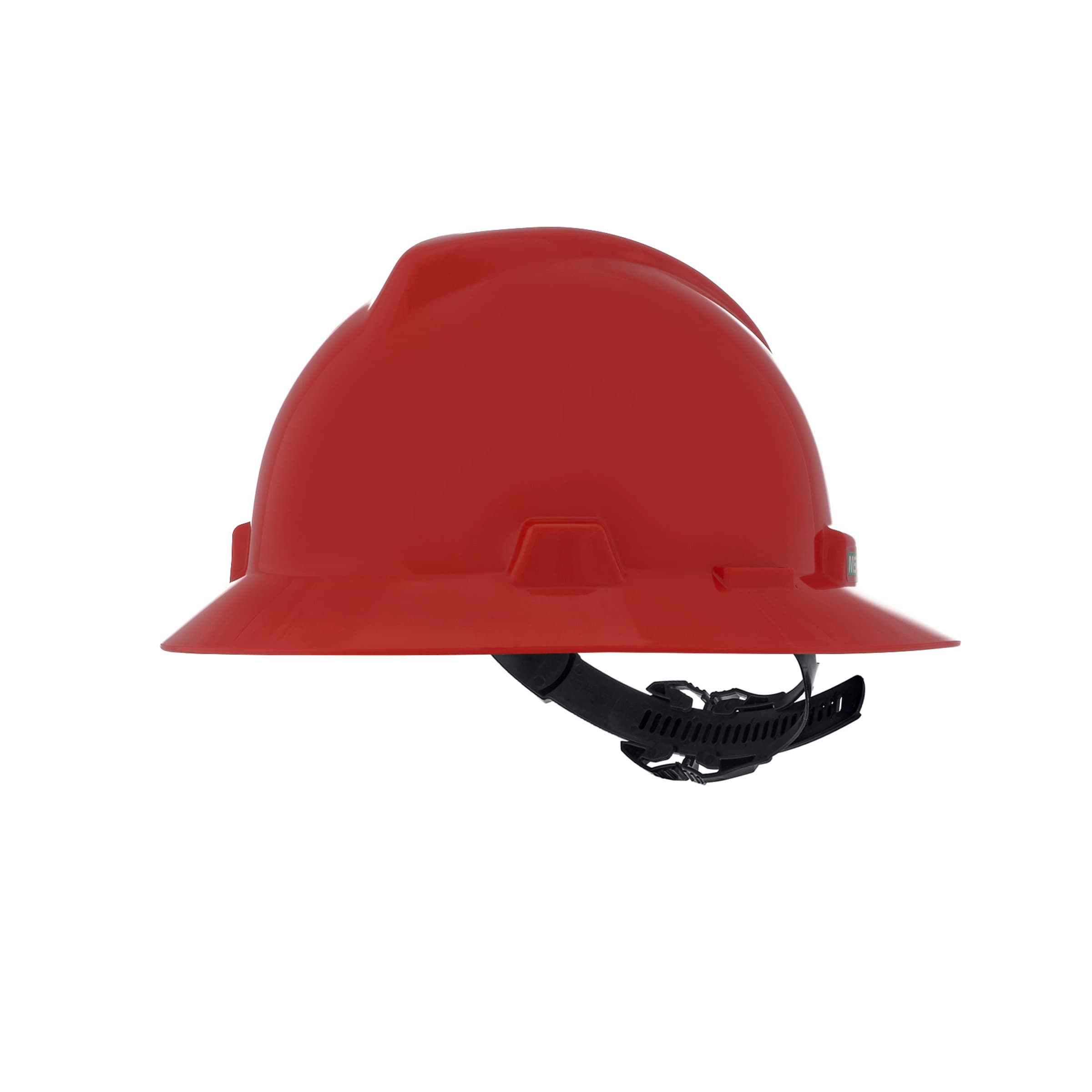 MSA V-Gard Slotted Full-Brim Hat, Red, W/1-Touch Suspension