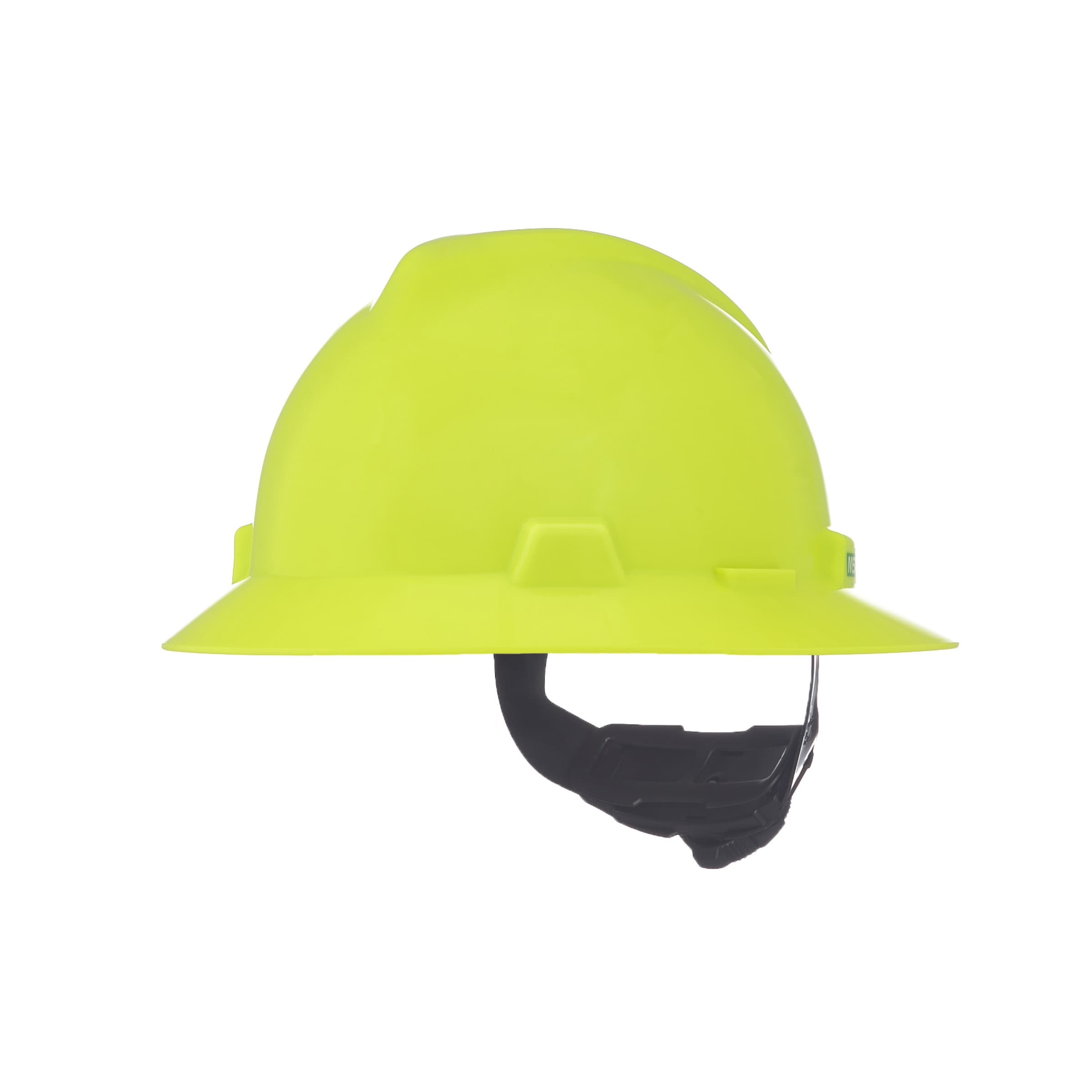 MSA V-Gard Slotted Full-Brim Hat, Hi-Viz Yellow-Green, W/Fas-Trac Iii Suspension