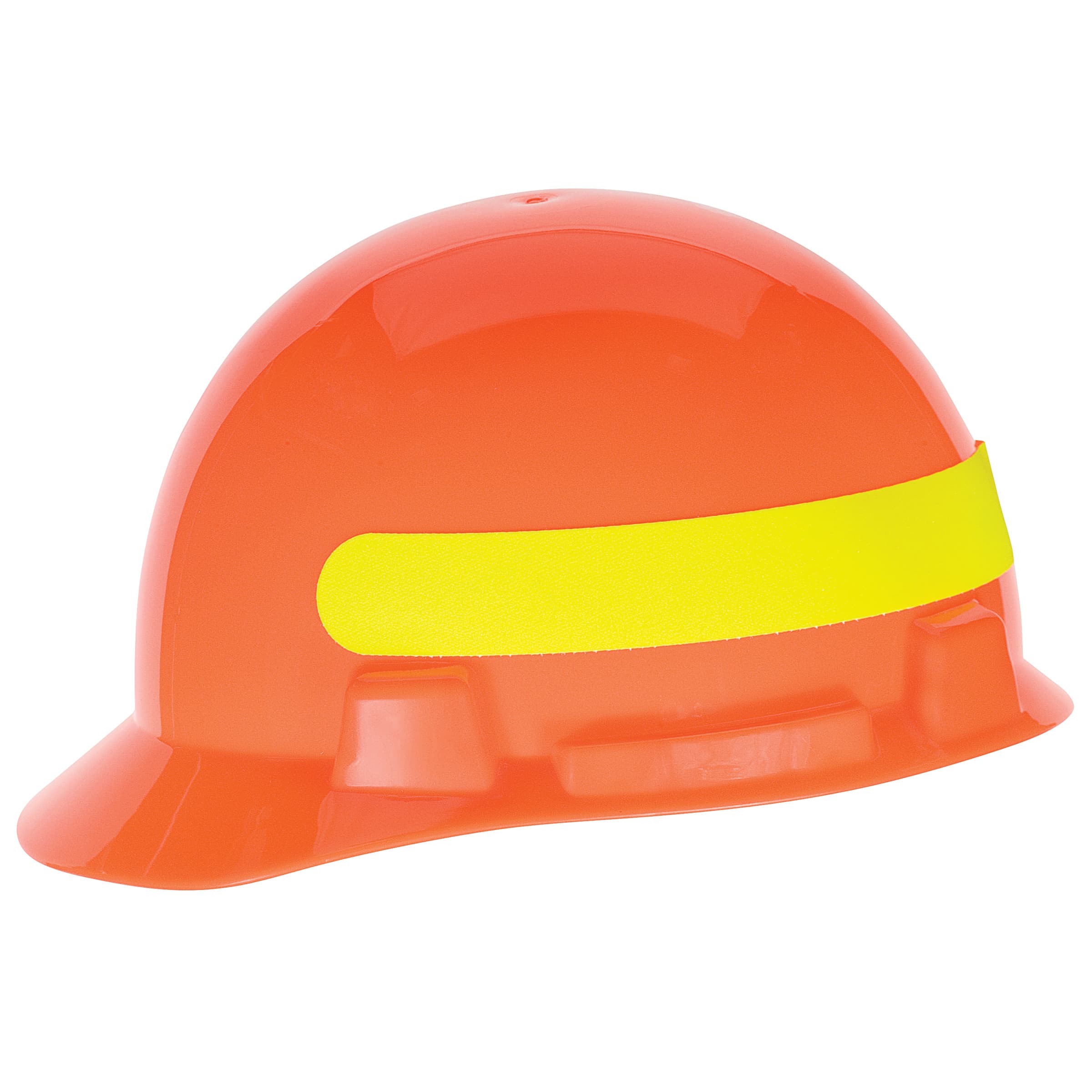 MSA Smoothdome Protective Cap, Hi-Viz Orange W/Yellow-Green Stripe, 4-Point Fas-Trac Iii