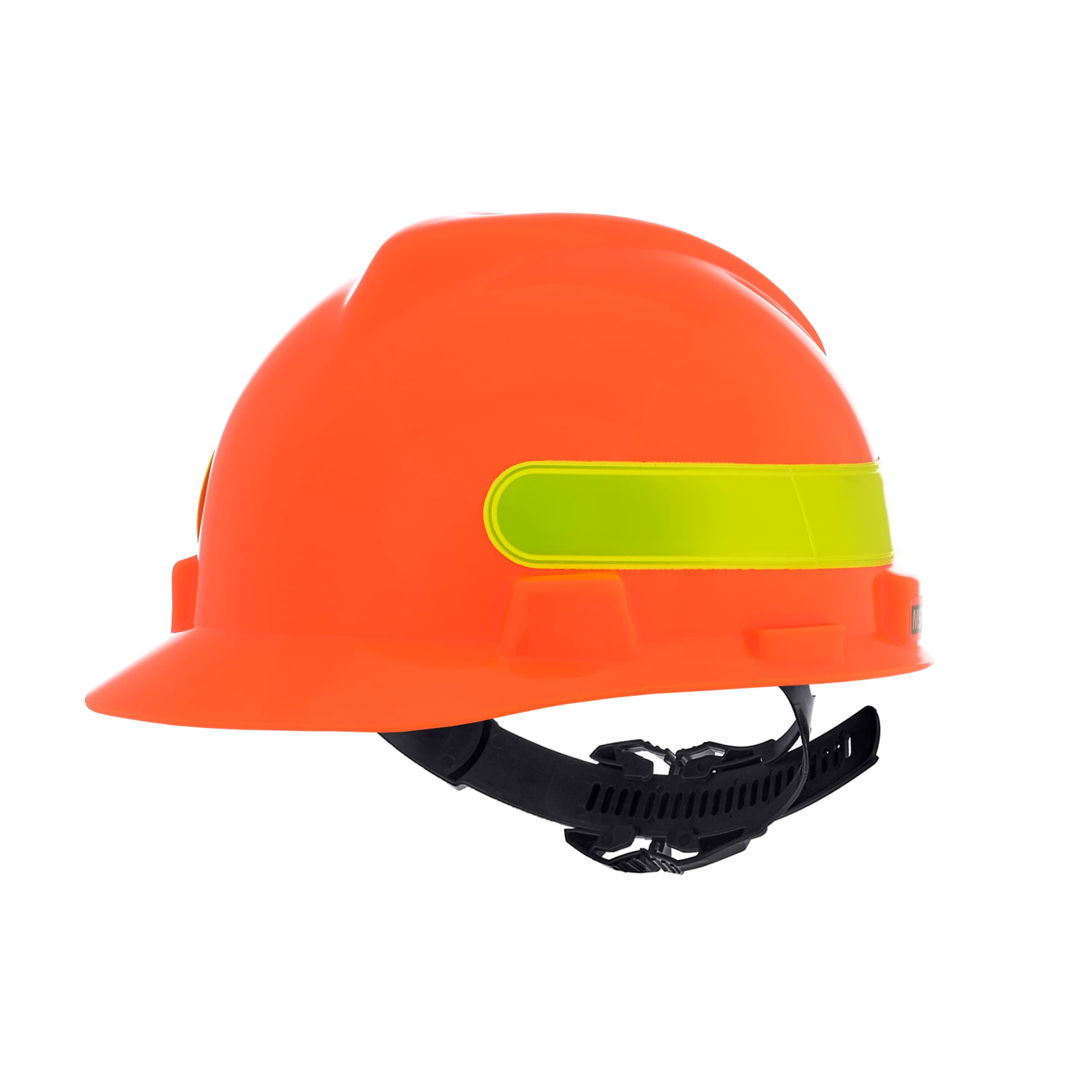 MSA V-Gard Slotted Cap, Hi-Viz Orange W/Yellow-Green Stripe, W/1-Touch Suspension