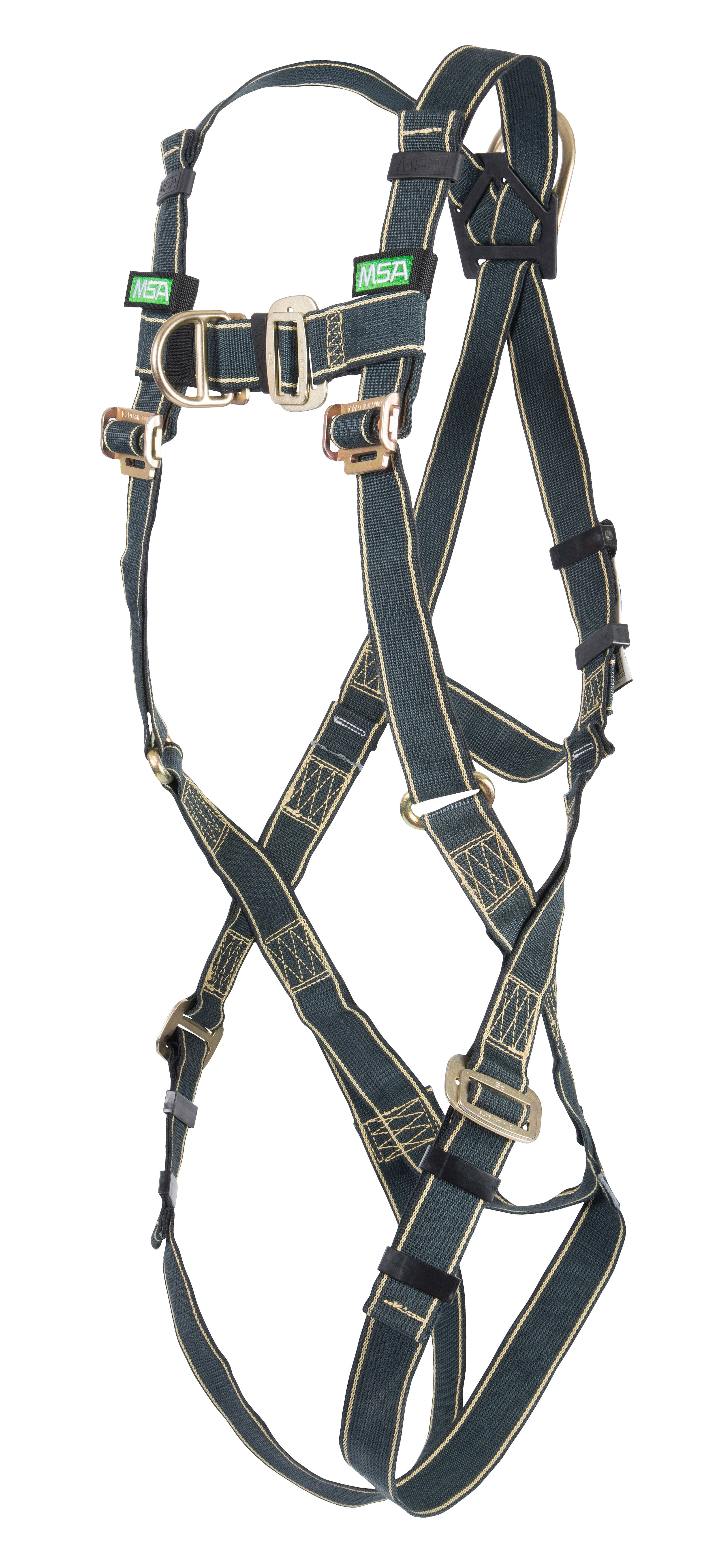 MSA Gravity Suspension Harness, Aluminum Back, Front, Ventral & Hip D-Rings, Lumbar, Shoulder & Leg Padding, Green Web, Small_3