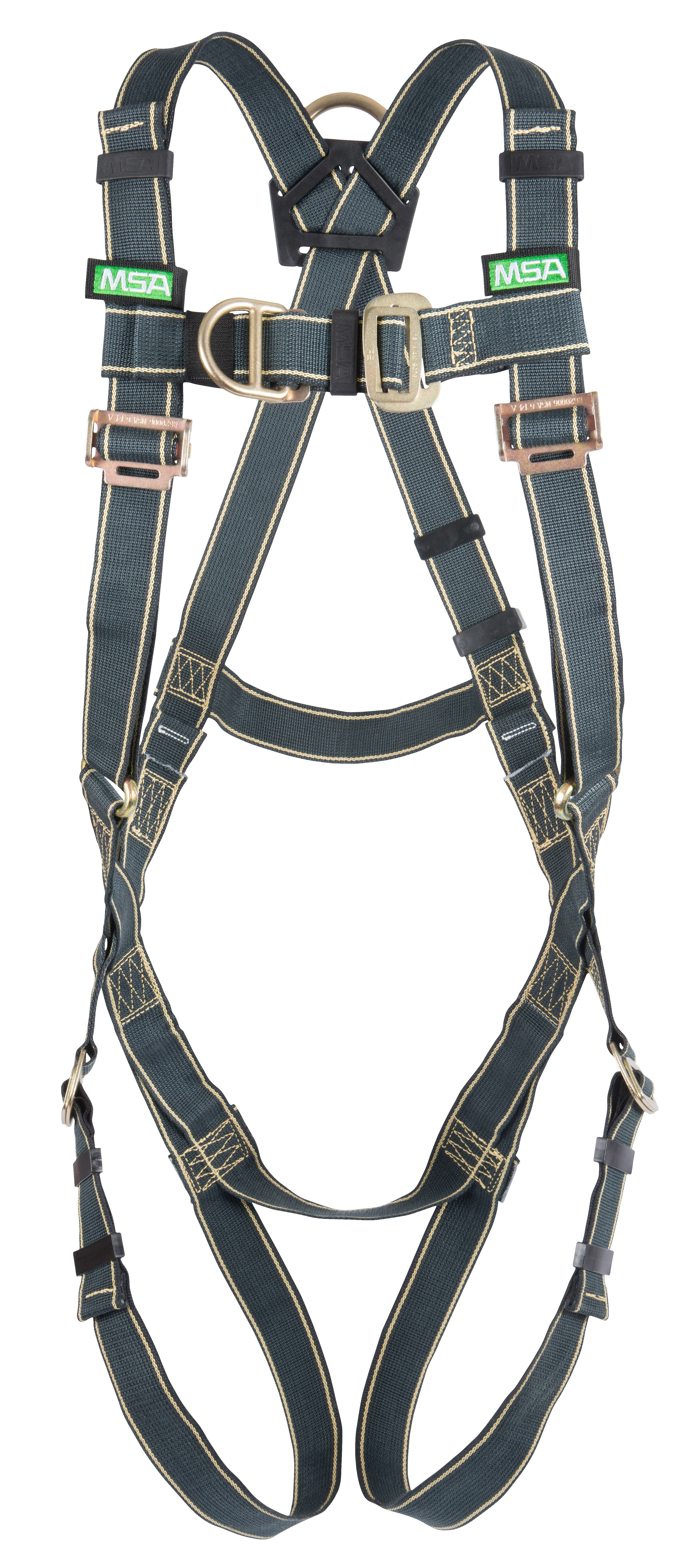 MSA Gravity Suspension Harness, Aluminum Back, Front, Ventral & Hip D-Rings, Lumbar, Shoulder & Leg Padding, Green Web, Small_4