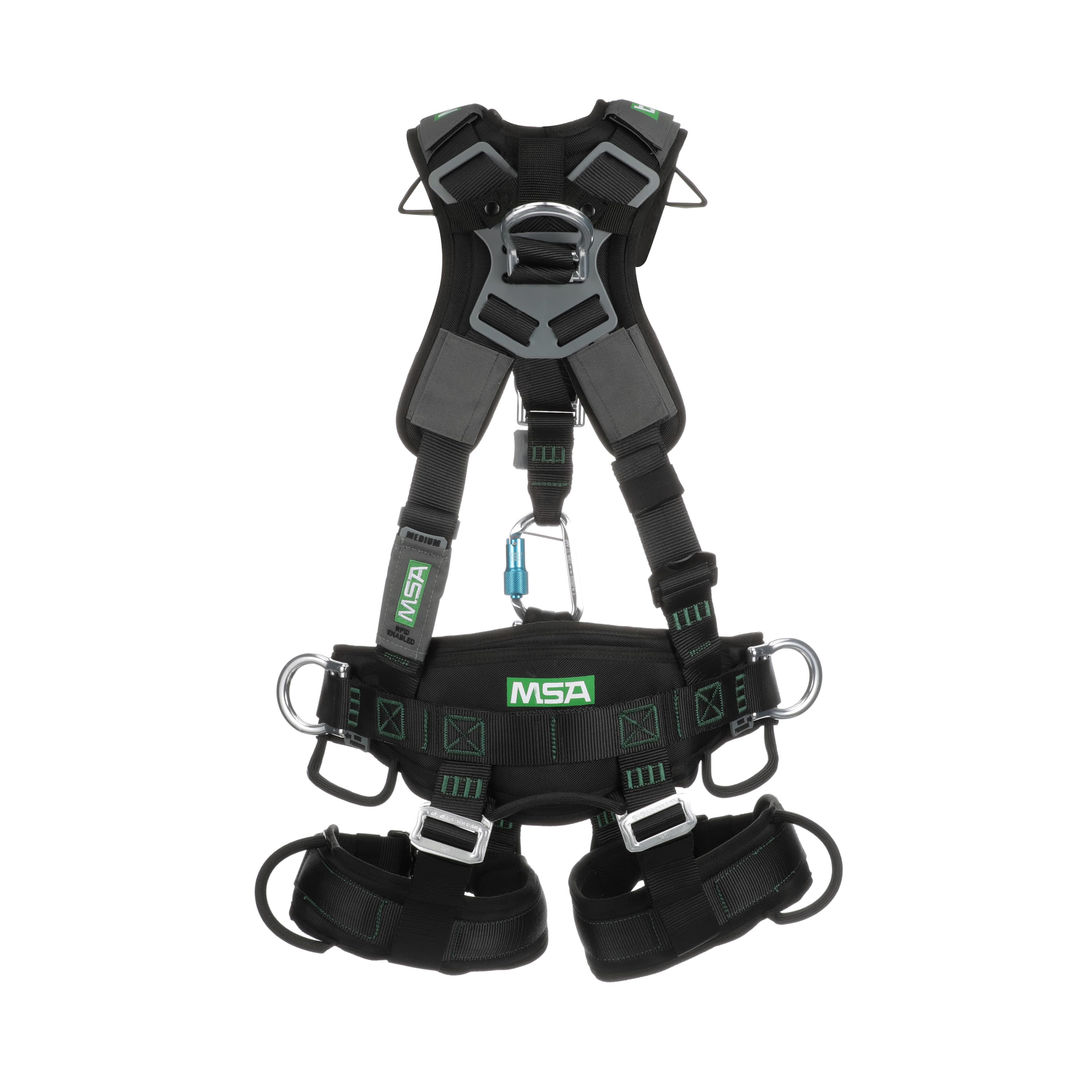 MSA Gravity Suspension Harness, Aluminum Back, Front, Ventral & Hip D-Rings, Lumbar, Shoulder & Leg Padding, Black Web, Medium_4