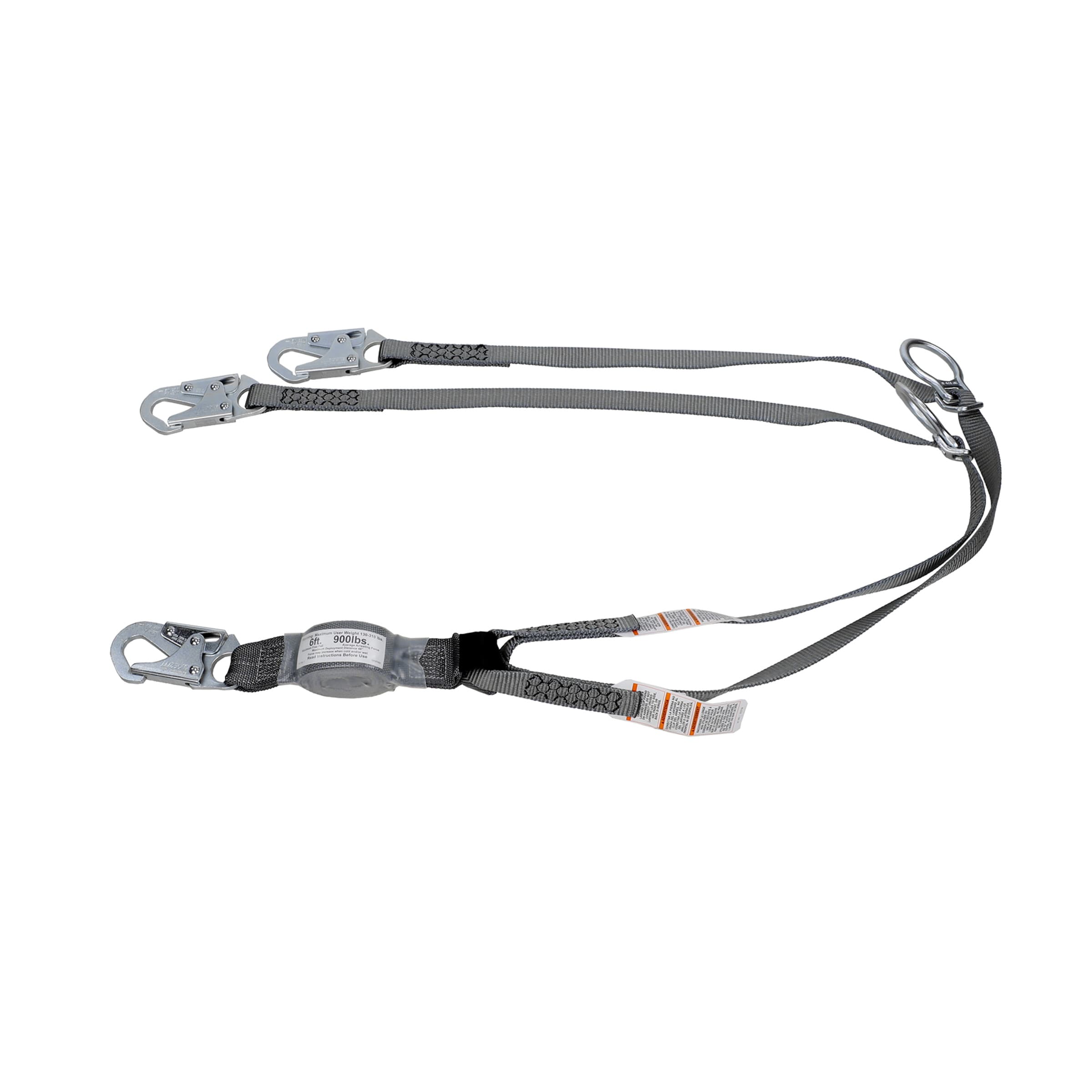 MSA V-Series Standard Twin-Leg Adjustable Energy Absorbing Lanyard, Tie-Back, 6', 36C Snaphook,Ansi Z359.13