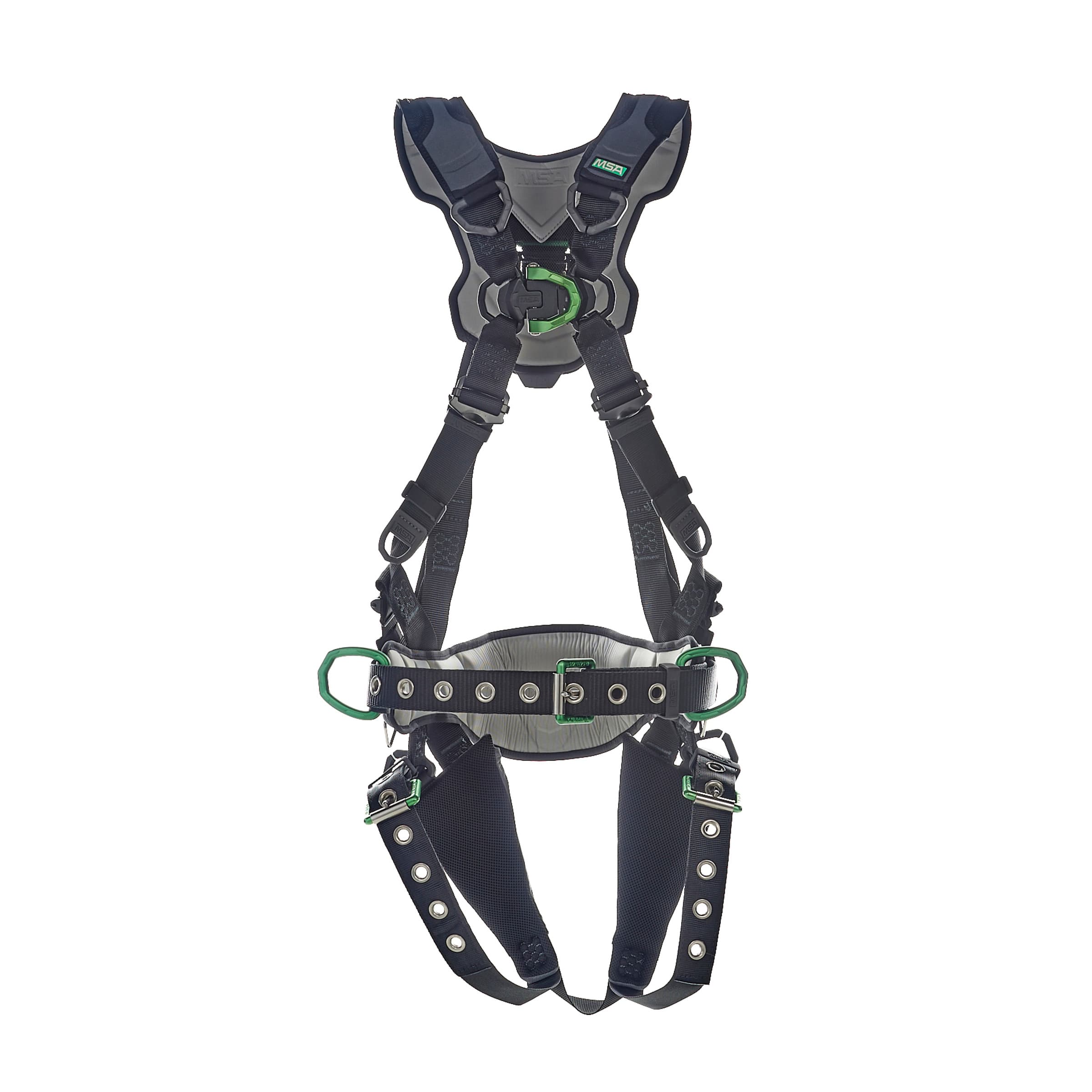 MSA V-Flex Harness, Construction, Super Extra Large, Back D-Ring, Chest D-Ring, Hip D-Rings, Tongue Buckle Leg Straps