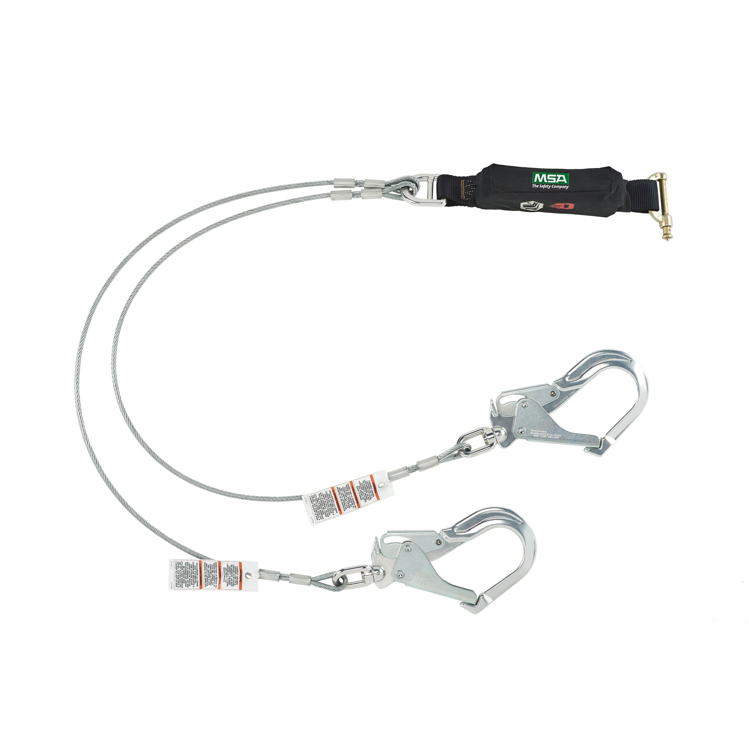 MSA V-Series Leading Edge Welding Shock Absorbing Lanyard, Twin-Leg, Pin Connector, Large Aluminum Snaphook, Osha 29 Cfr Part 1910.140 & 1926.502