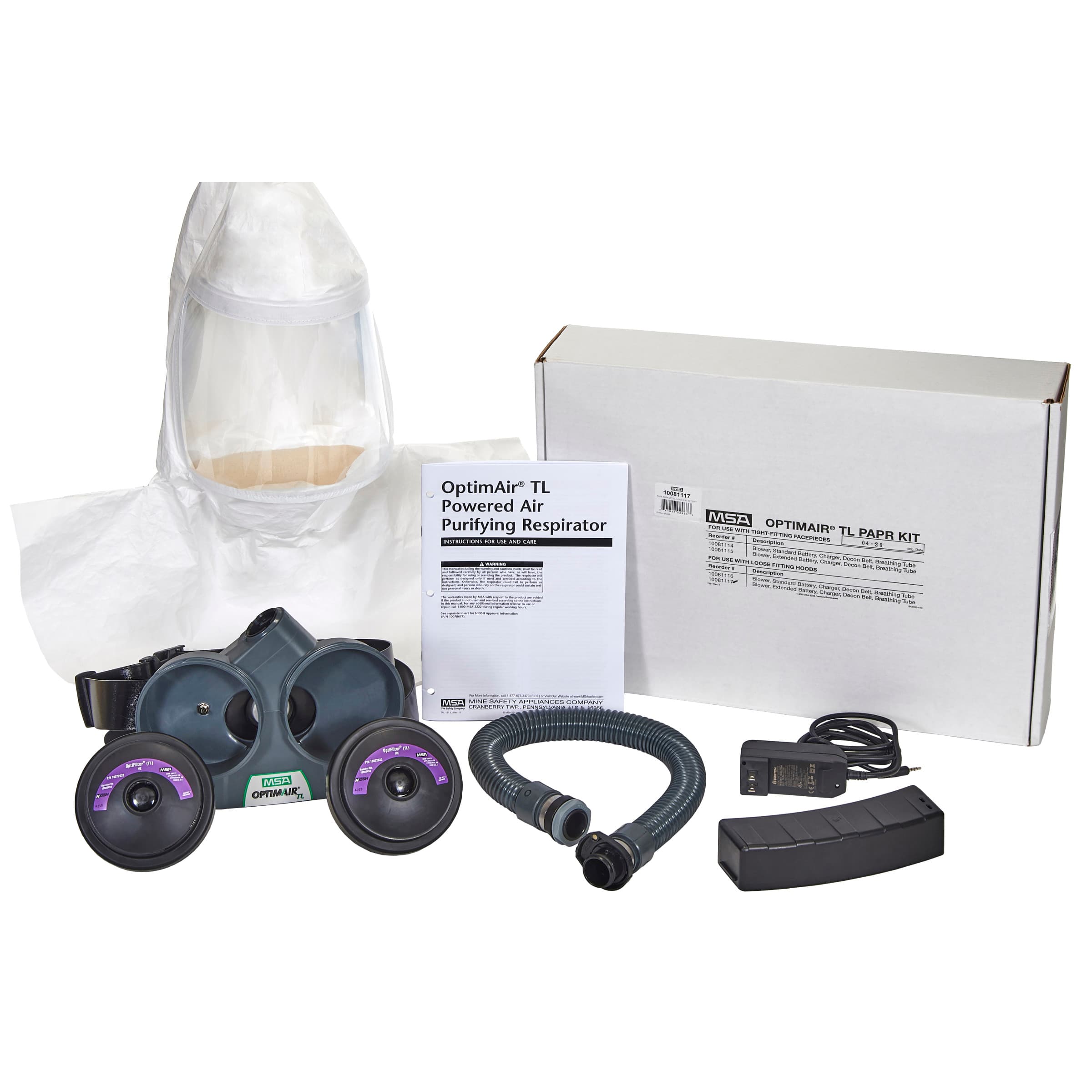 MSA Optimair Tl Kit With Full Hood, He Filters, Extended Battery