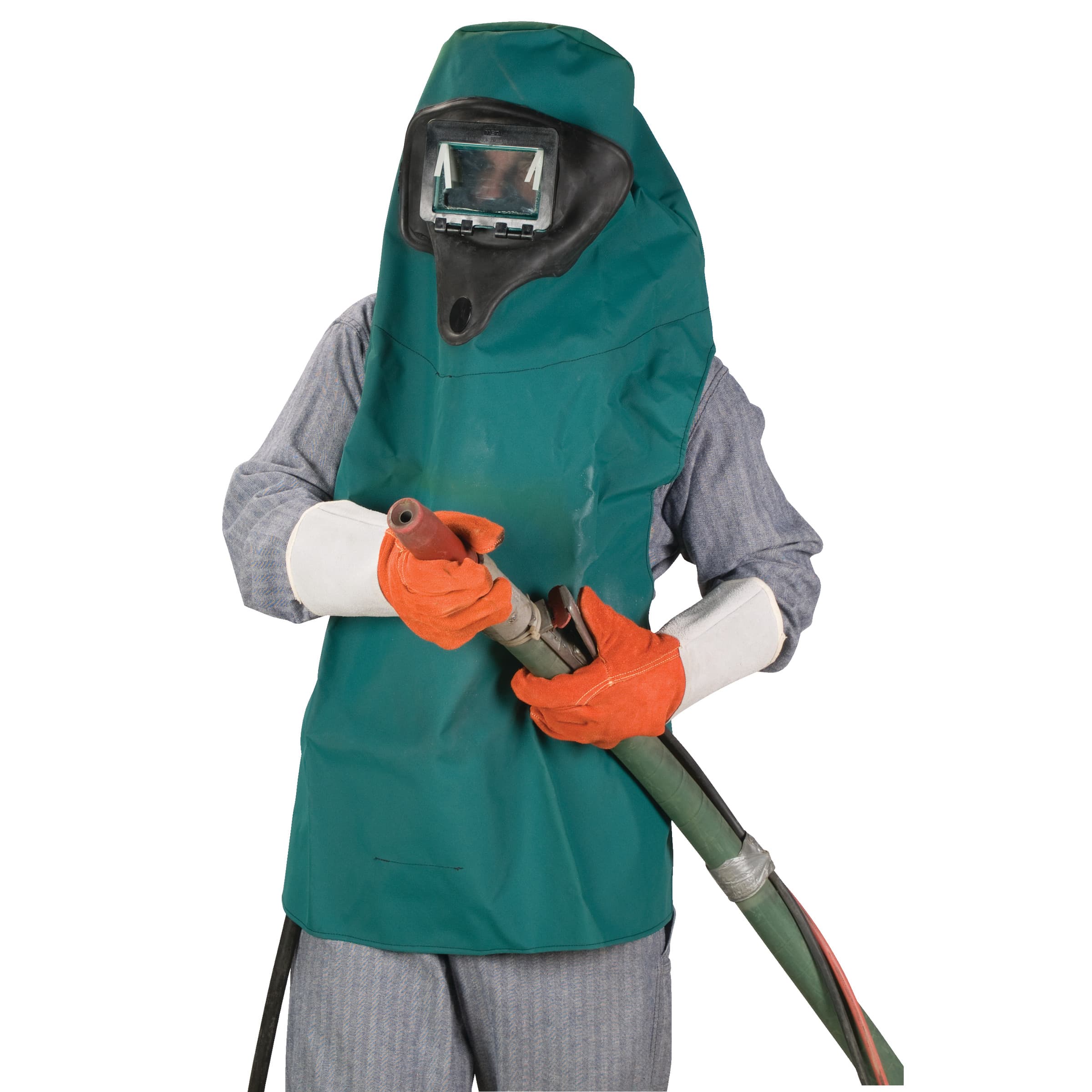 MSA Abrasi-Blast Supplied-Air Respirator Complete Assemblies W/Ultravue Facepiece - Hypalon Hood With Collar, Shoulder-Length, 35-40 Psi