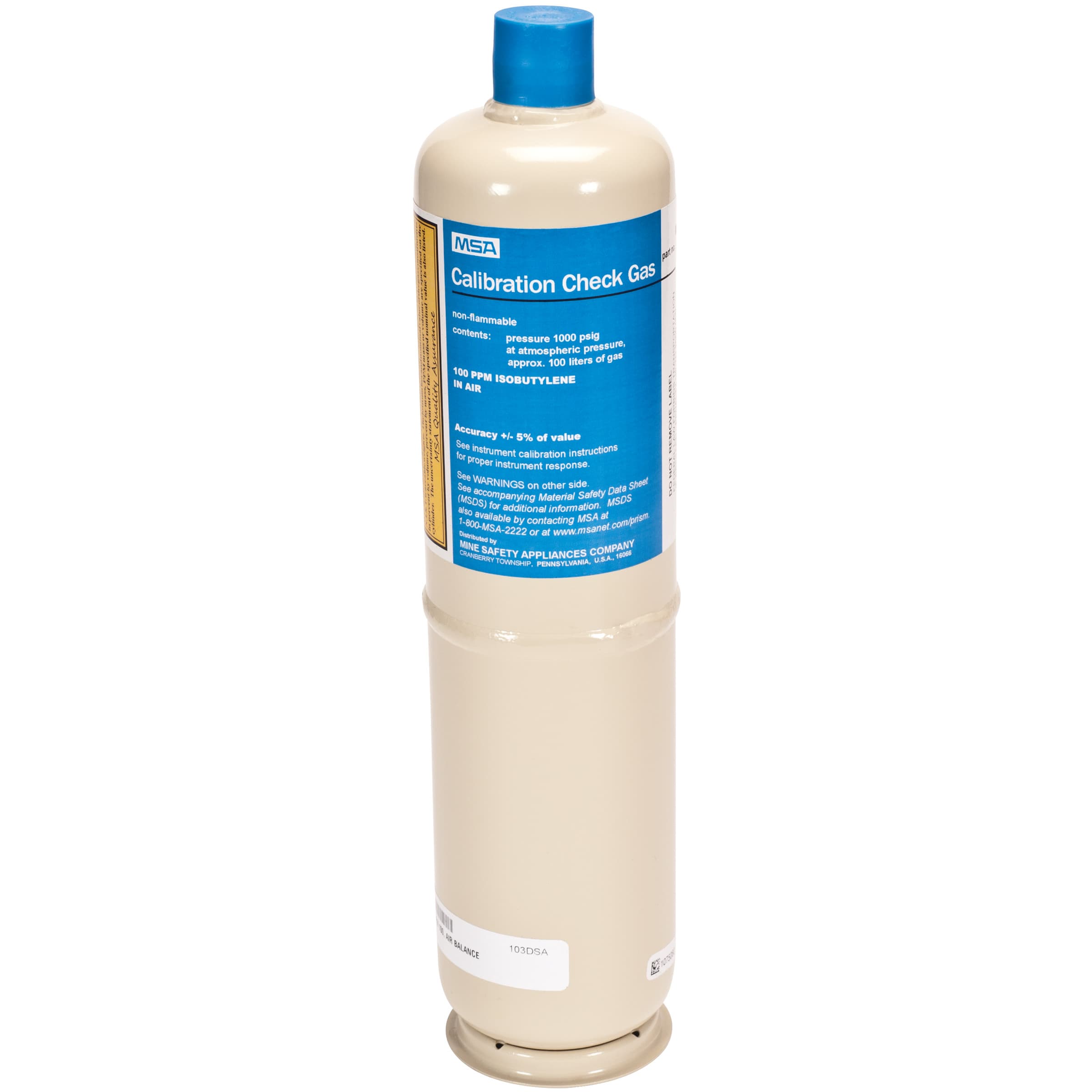 MSA Calibration Cylinder, Gas, 100 L, (I)-100 Ppm