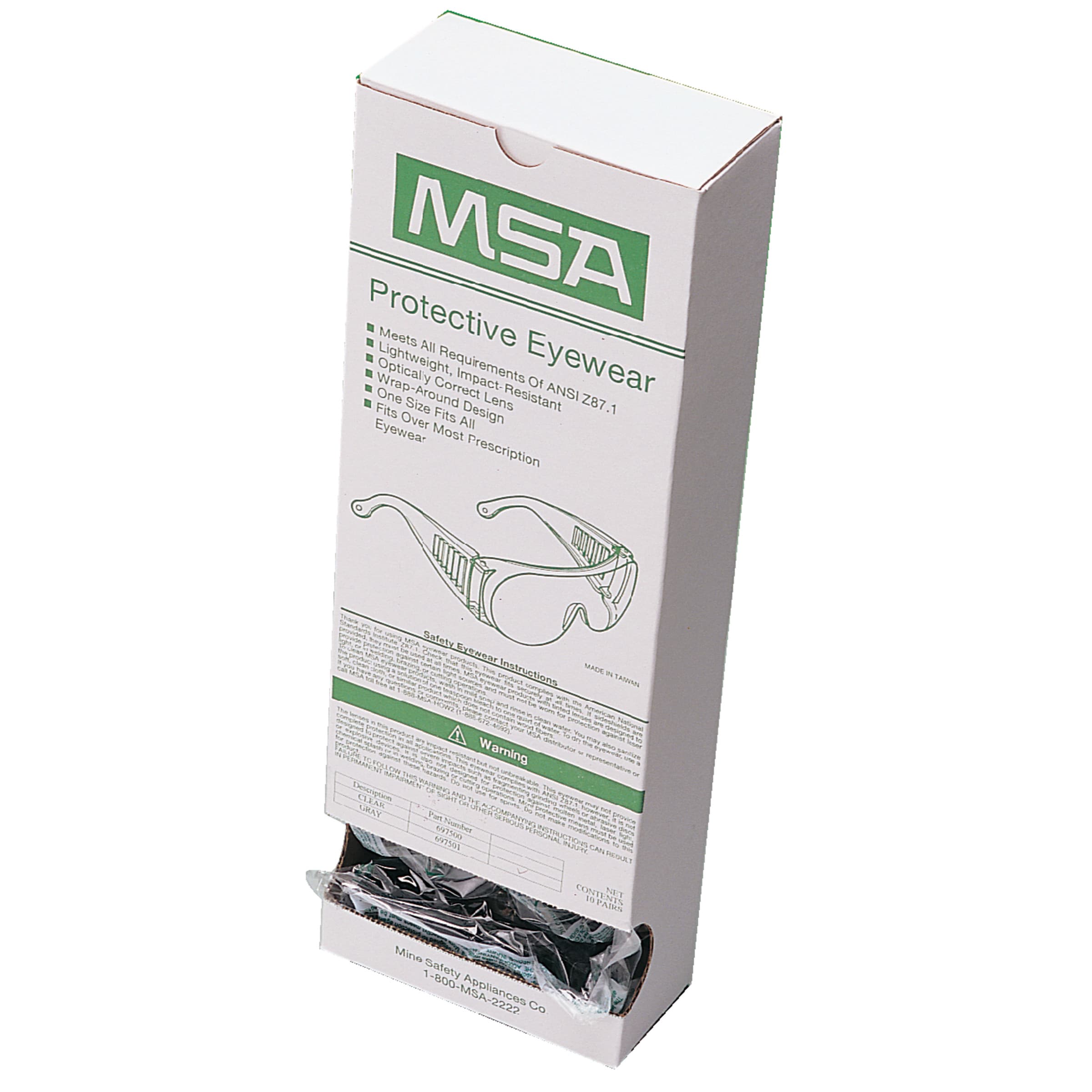 MSA Plant Visitor Spectacles, Clear, Over-The-Glasses, Box Of 10