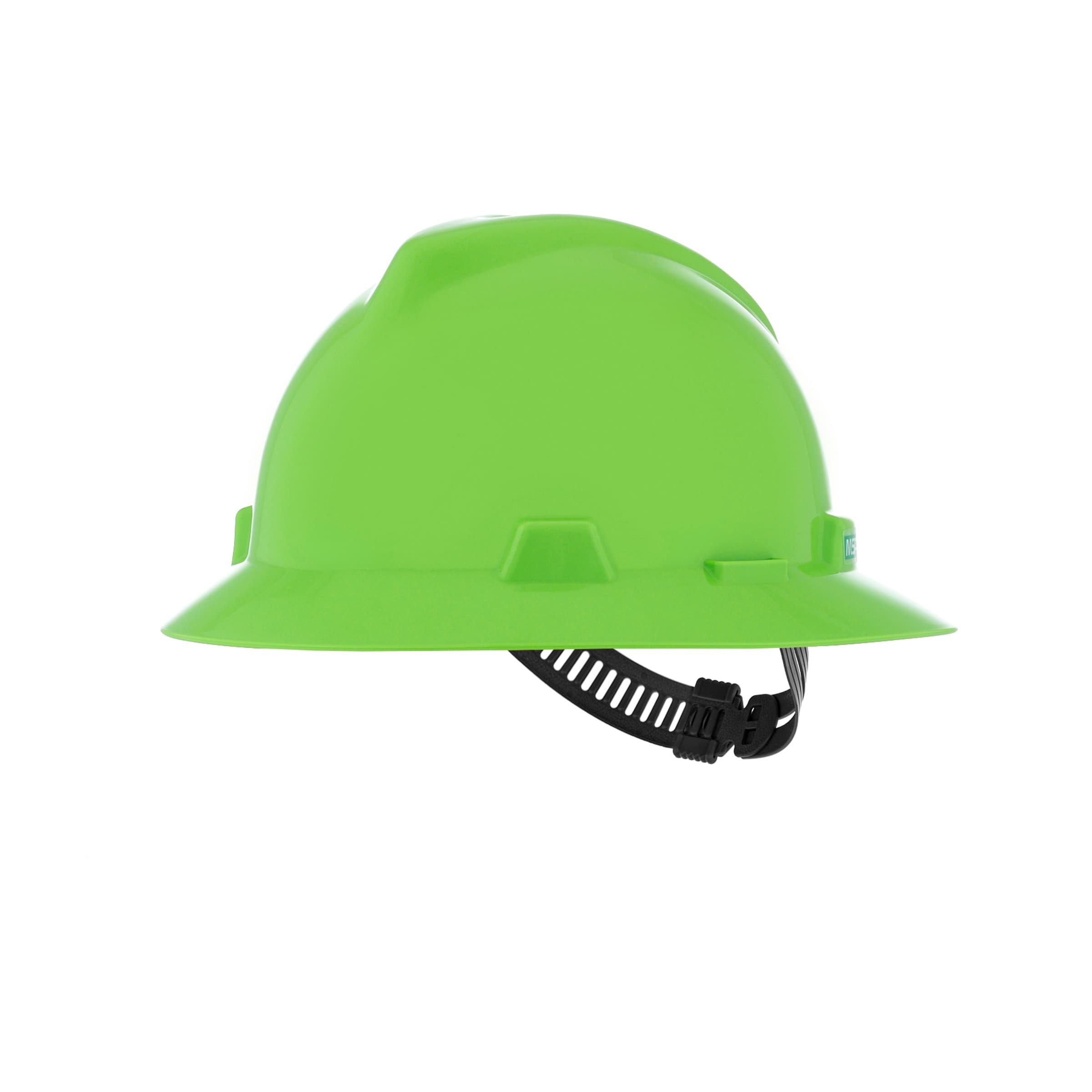 MSA V-Gard Slotted Full-Brim Hat, Brigth Lime Green, W/Staz-On Suspension