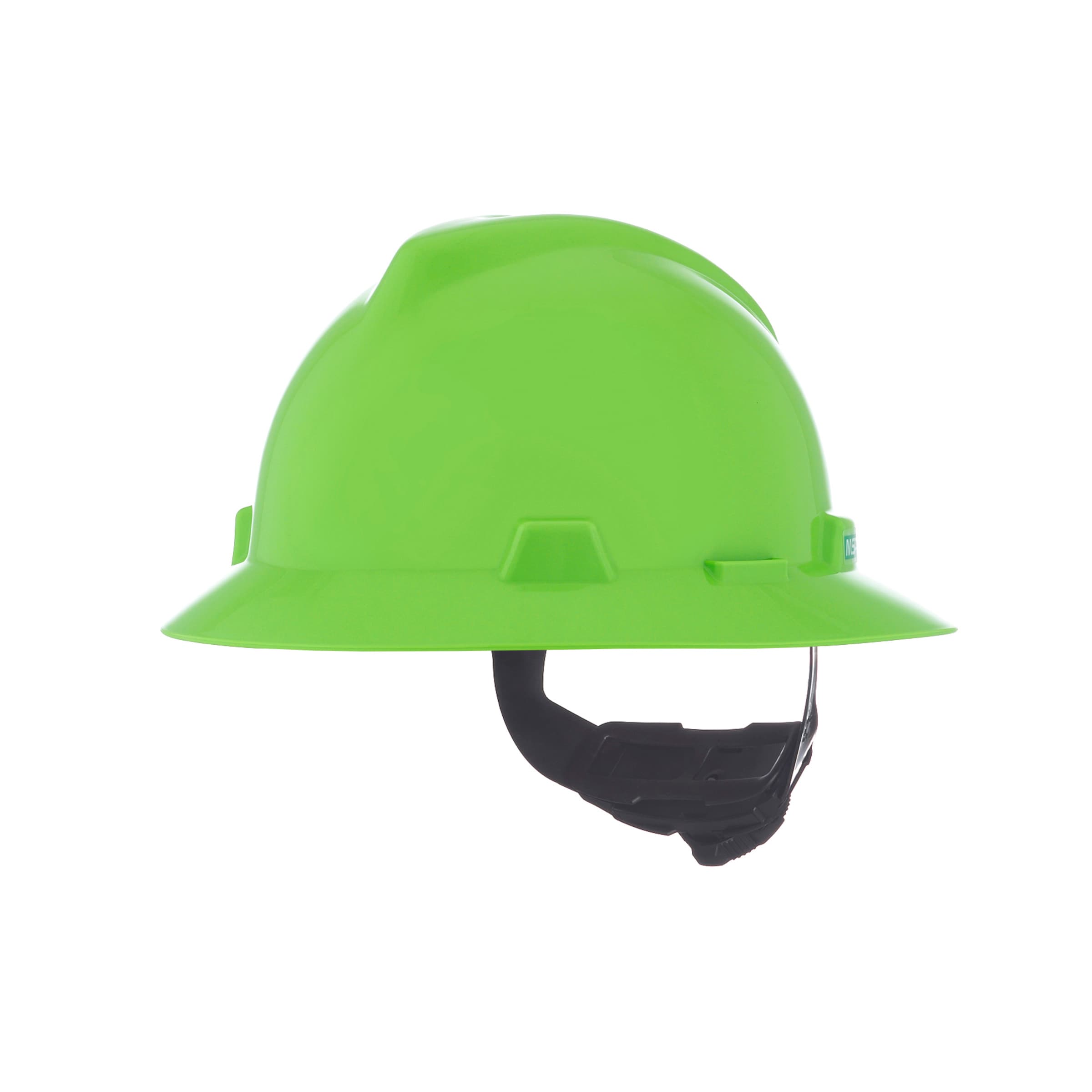 MSA V-Gard Slotted Full-Brim Hat, Bright Lime Green, W/Fas-Trac Iii Suspension