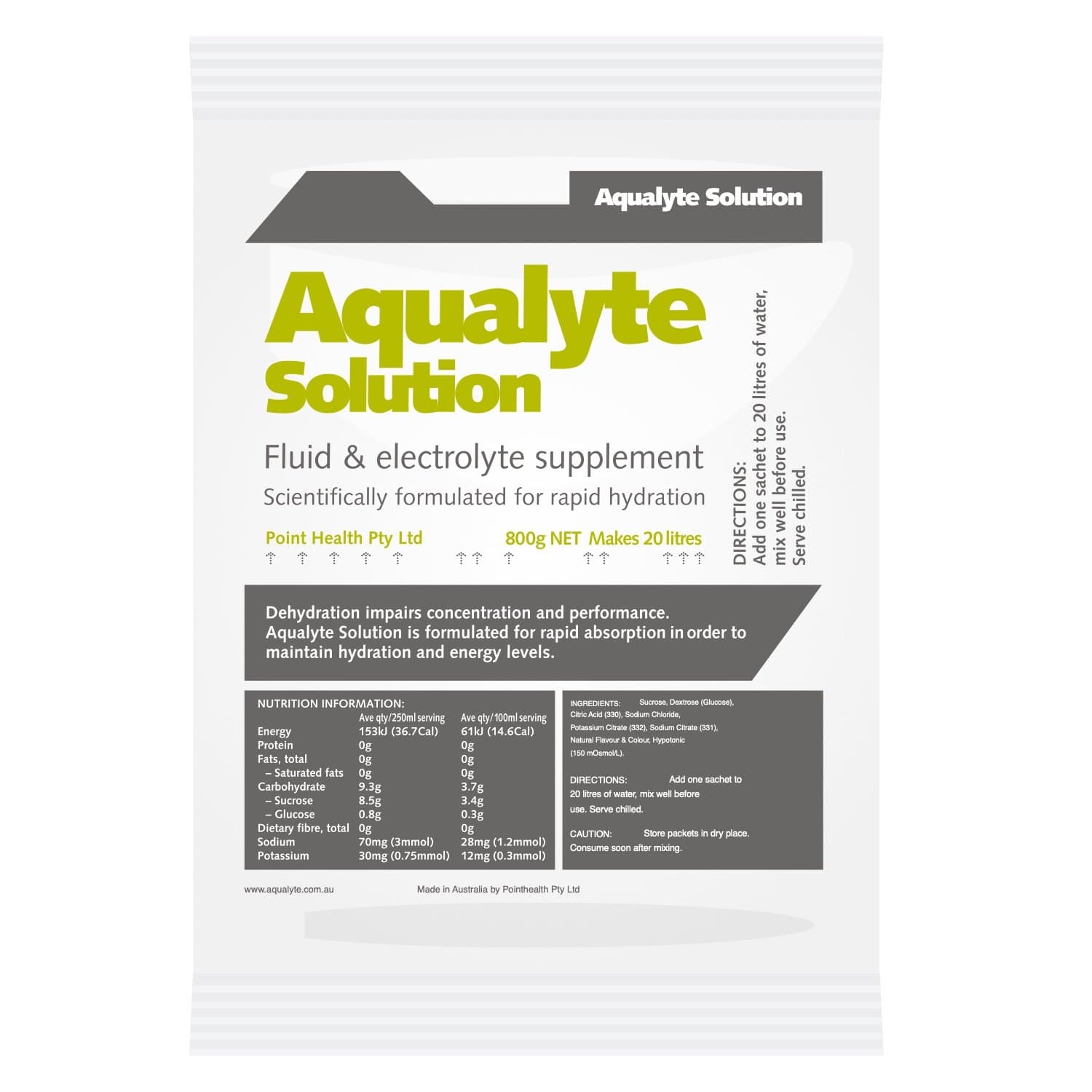 Maxisafe Aqualyte Electrolyte Powder Lemon Lime Flavoured Sachets 800G