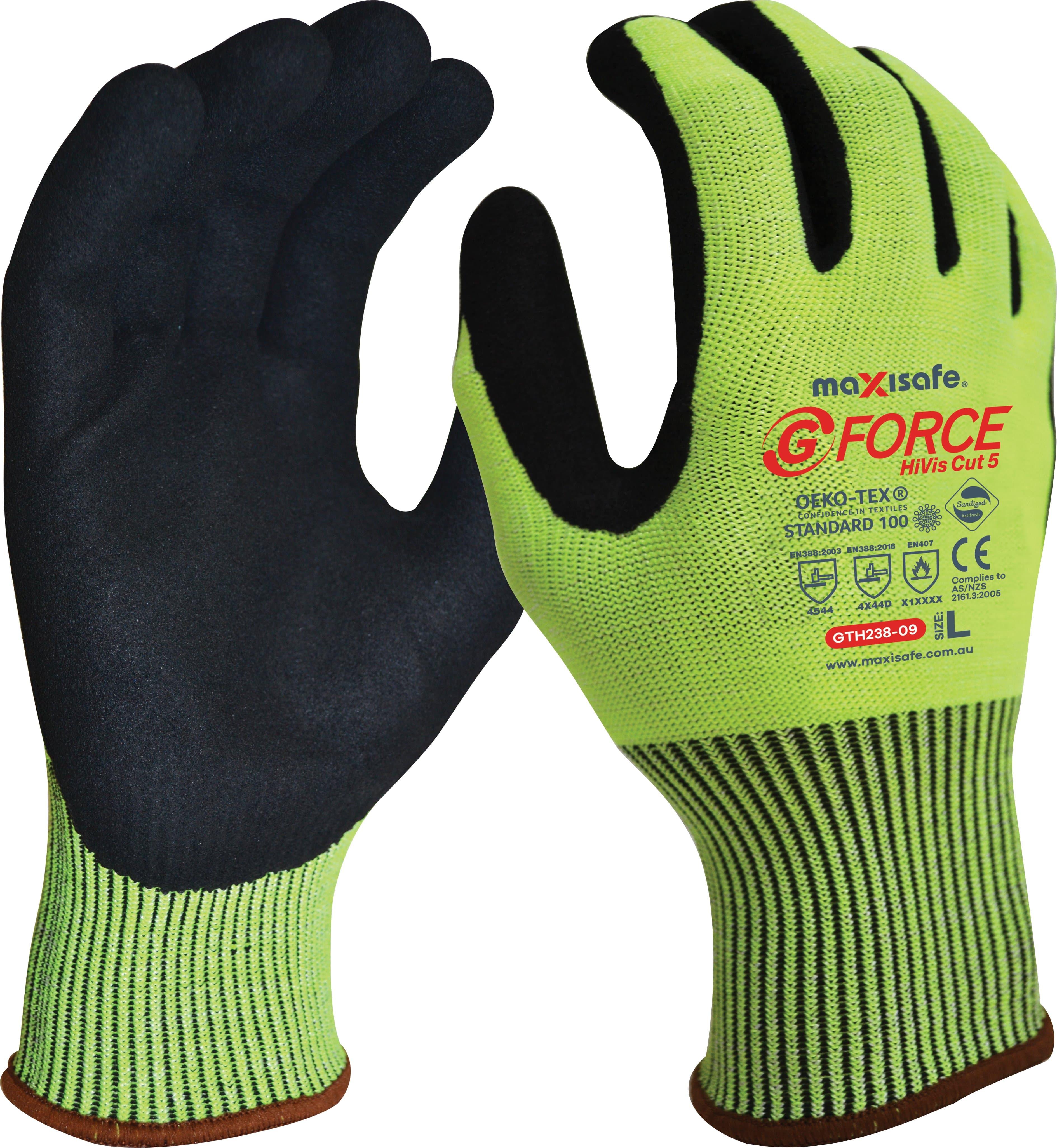 Maxisafe G-Force Hivis Cut Resistant Level D, Nitrile Coated Glove