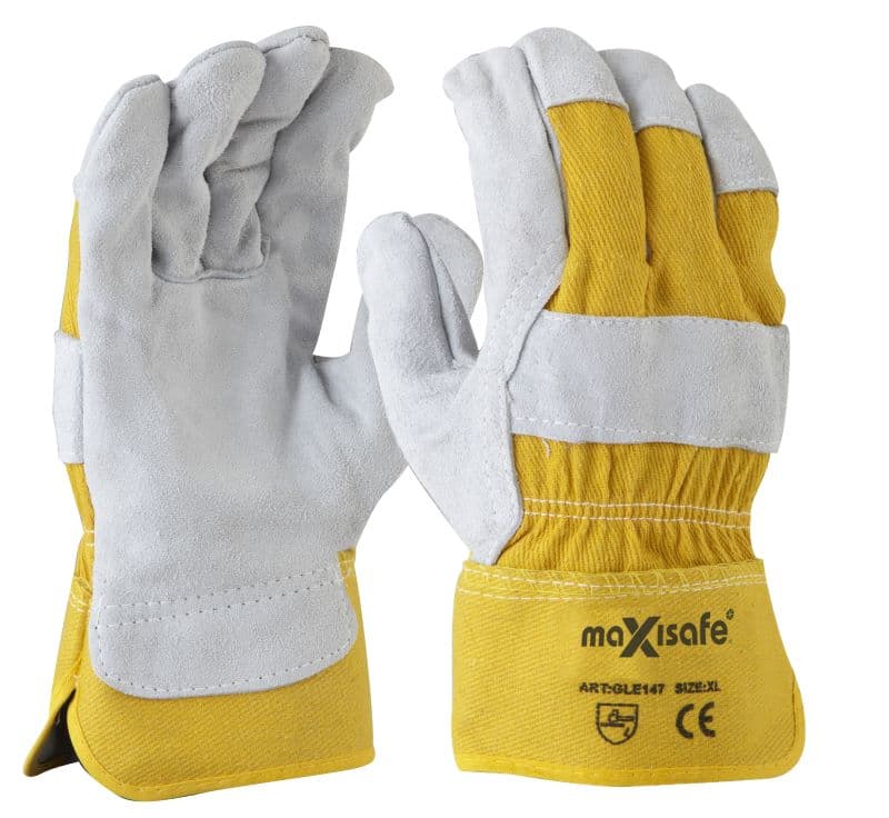 Maxisafe Grey Split Palm, Yellow Cotton Back Glove - Carded