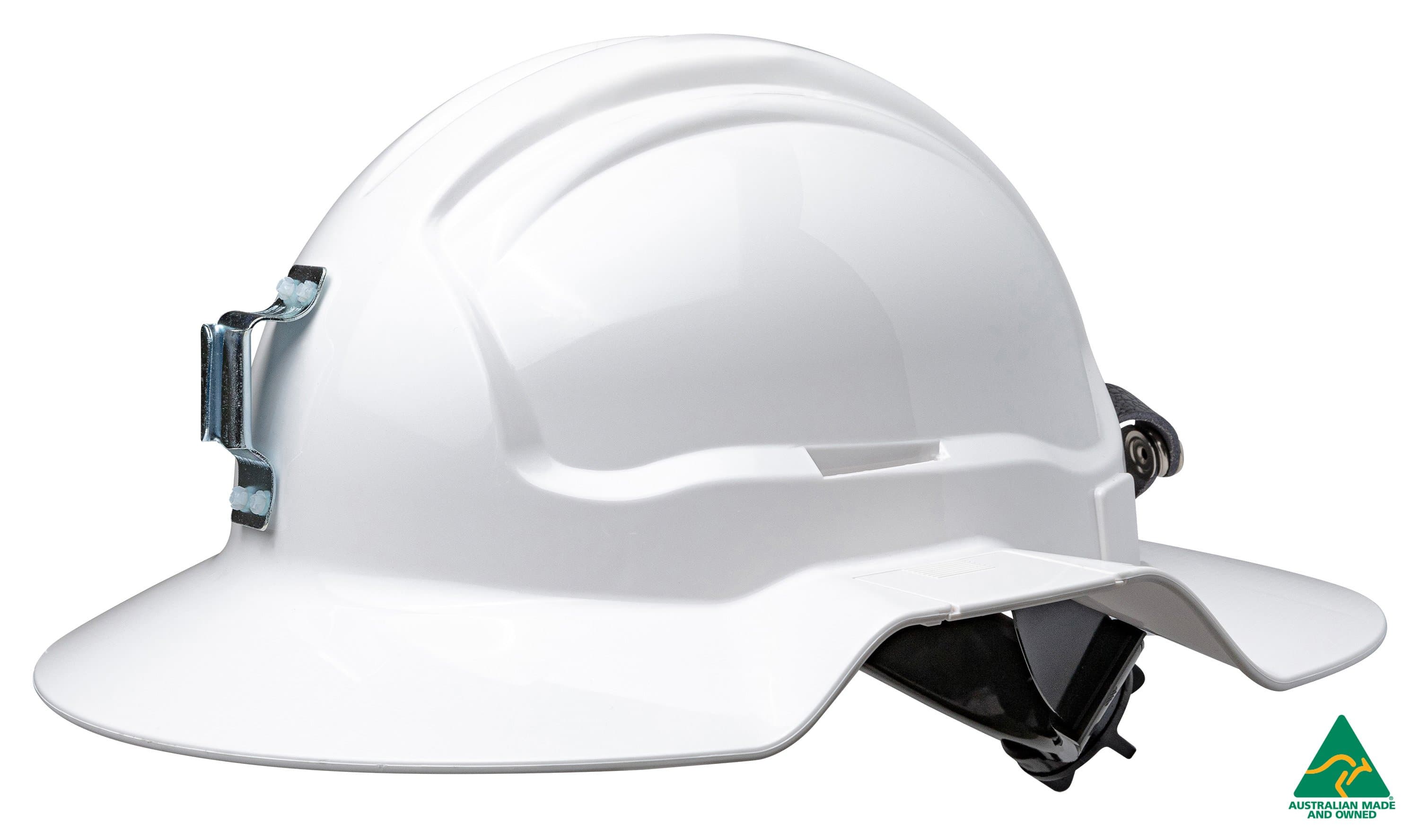 Maxisafe Tuffgard Broadbrim Non-Vented, Metal Miners With Ratchet Harness - White