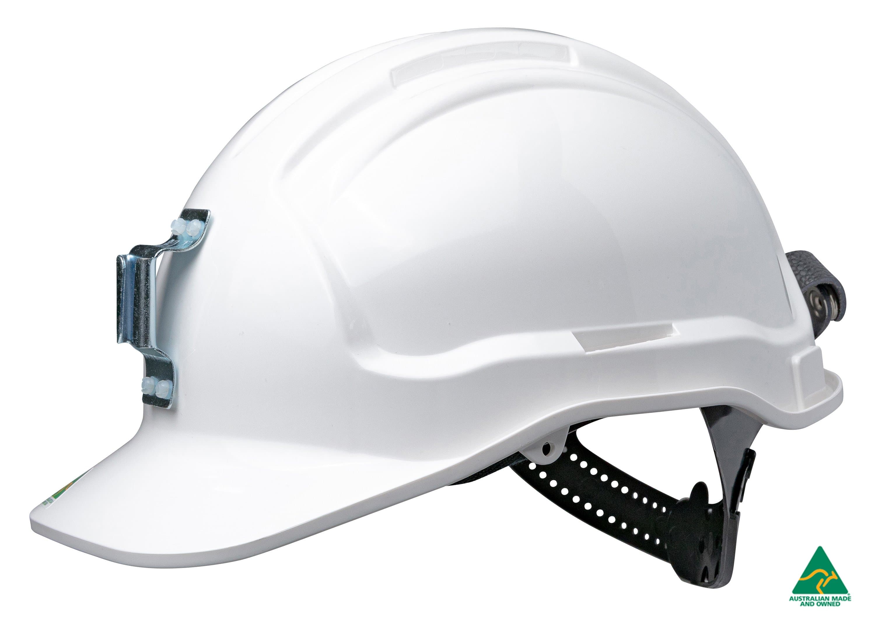 Maxisafe Tuffgard Non-Vented Hard Hat With Sliplock Harness And Metal Lamp Bracket