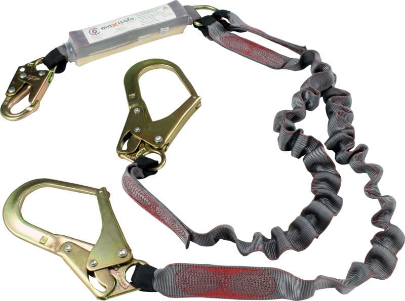 Maxisafe Double Elasticated Lanyard W/ Snaphook & Scaffold Hook, 140Kg Rating - 2M